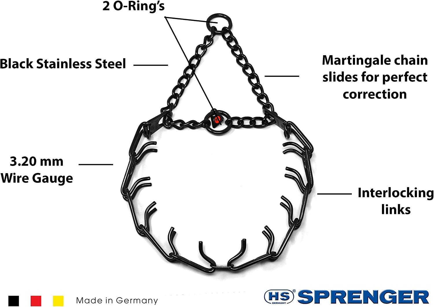 Hs Herm. Sprenger Germany Black Stainless Steel Prong Dog Training Collar Ultra-Plus Pet Pinch Collar No-Pull Collar For Dogs Anti Pull Training Collar Made In Germany 3.2Mm X 23In Medium