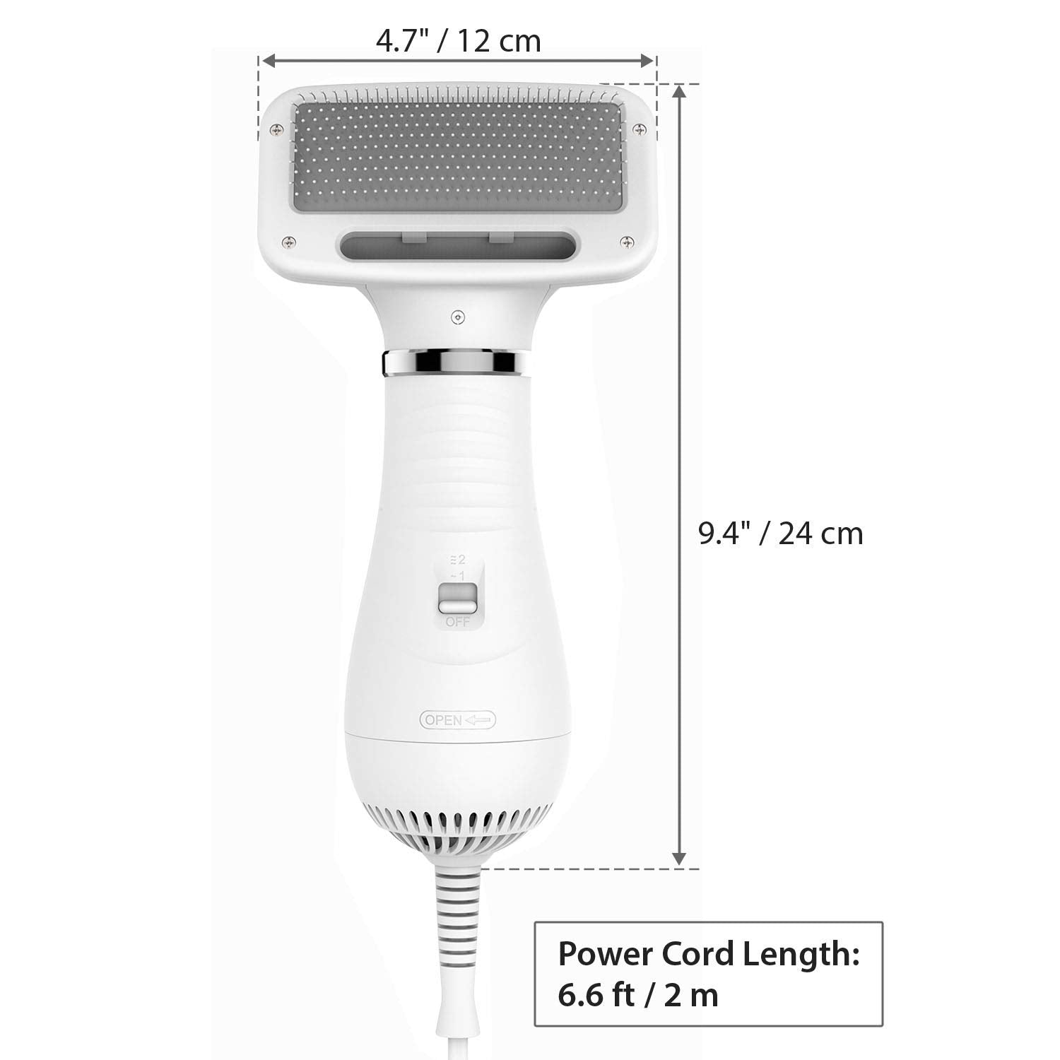 Ipettie Pet Hair Dryer With Slicker Brush, Quiet, 2 Heat Settings Professional Home Grooming Furry Portable Drying Blower For Sh
