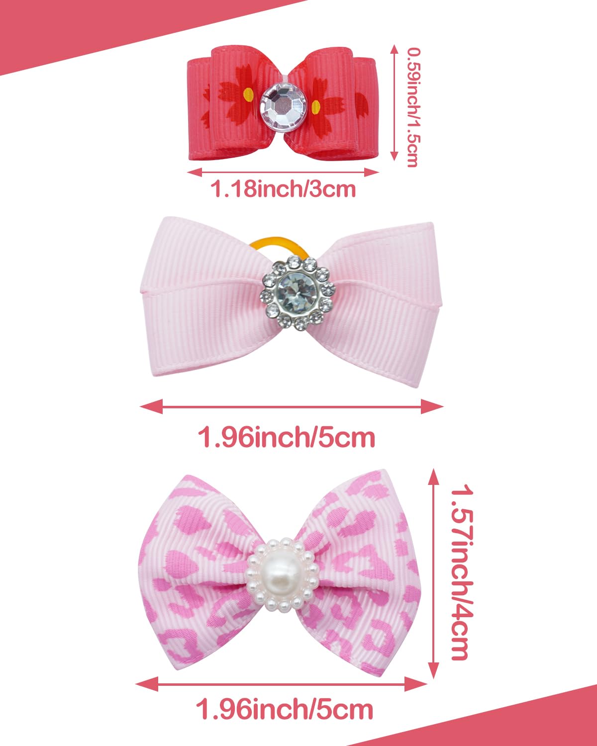 Pet Show 20 Pack Pink Small Dog Hair Bows With Rubber Bands For Medium Dogs Girl Female Holiday Puppies Cats Kittens Rabbits Top