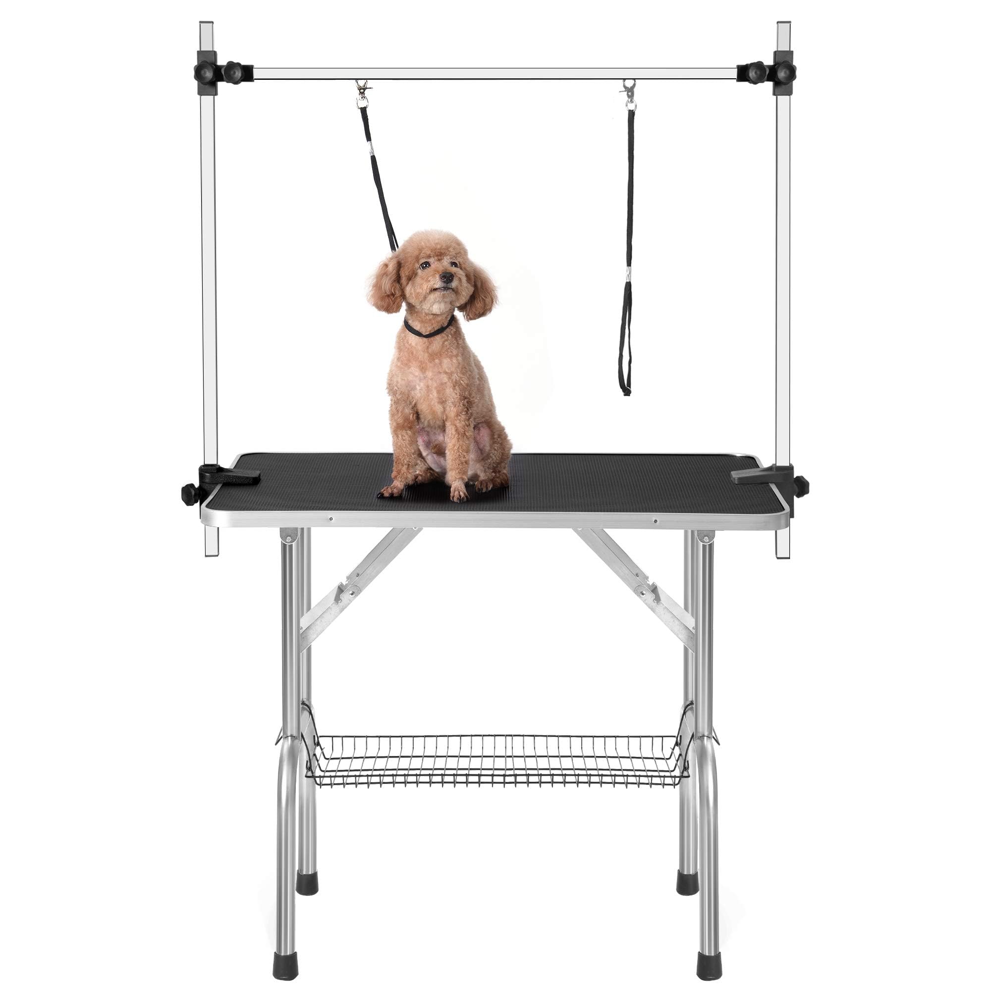 36'' Professional Dog Pet Grooming Table Heavy Duty Adjustable With Overhead Arm, Two Grooming Noose Mesh Tray (Black, 36Inch)