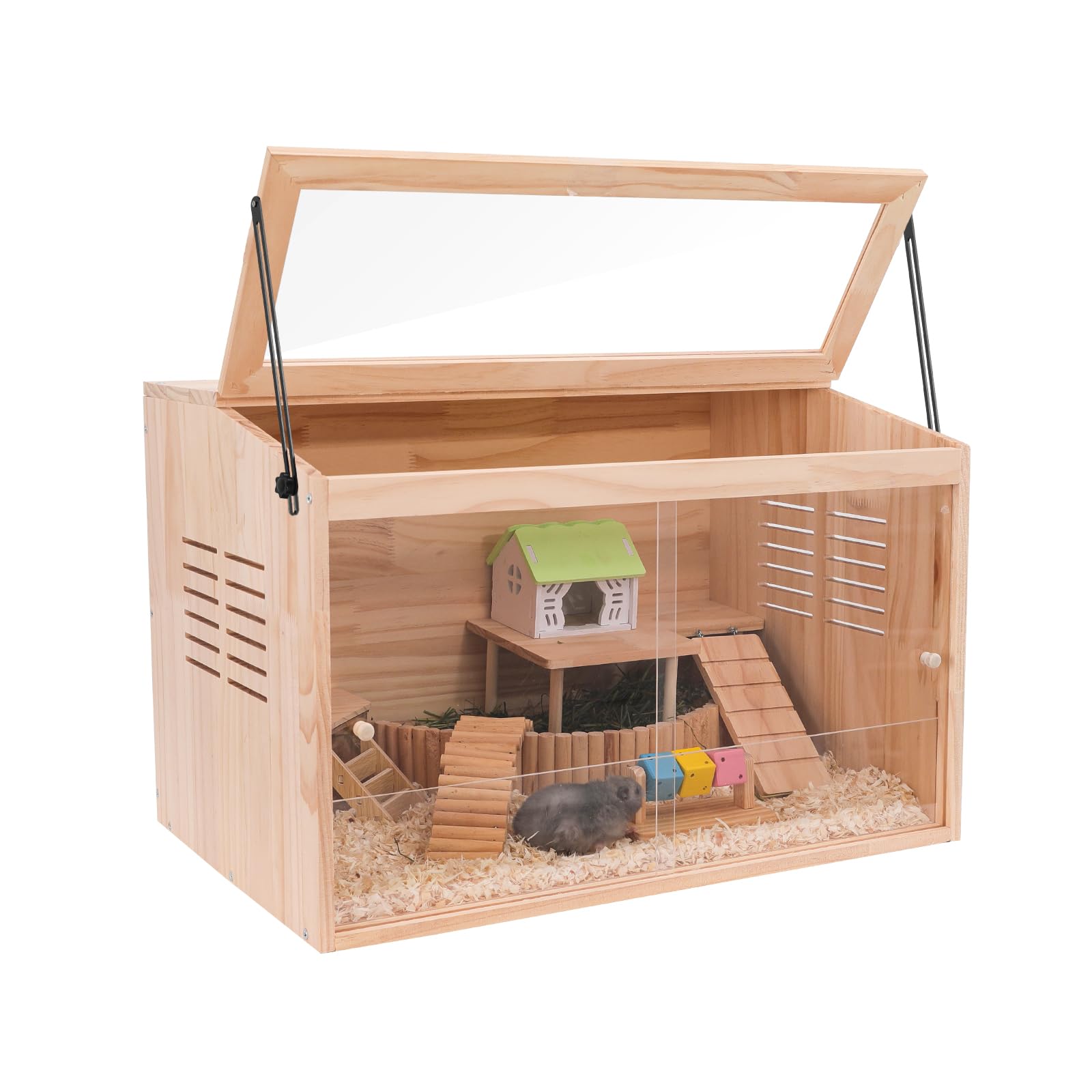 Wooden Hamster Cage,24'' Lx16 Wx16 H,Animal Cabinet For Dwarf Syrian Hamsters Degus, Hamster Habitat With Openable Top And Large