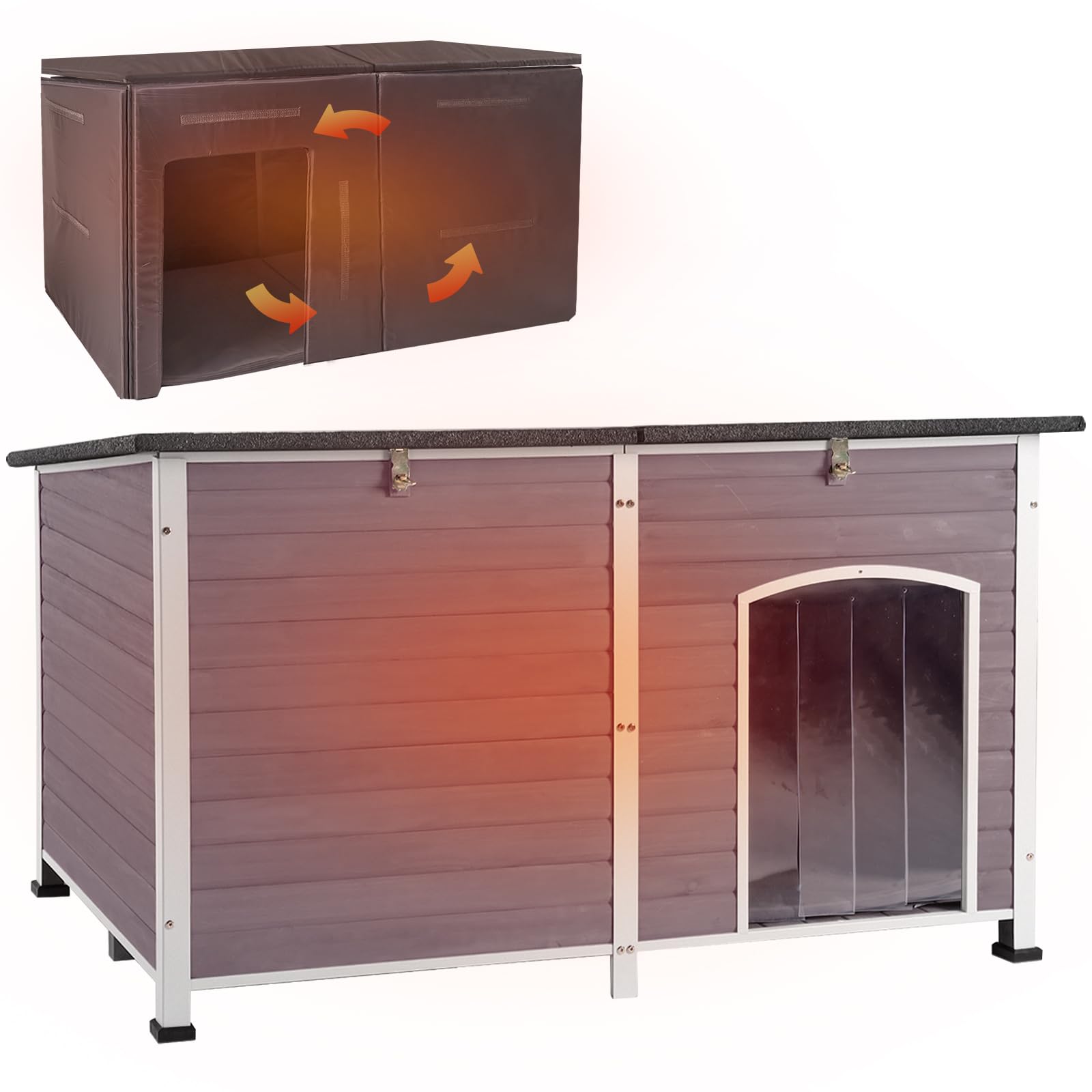 Aivituvin Outdoor Dog House 59'' Extra Large Insulated Dog Kennel With Insulation Liner For Winter,All-Around Iron Frame