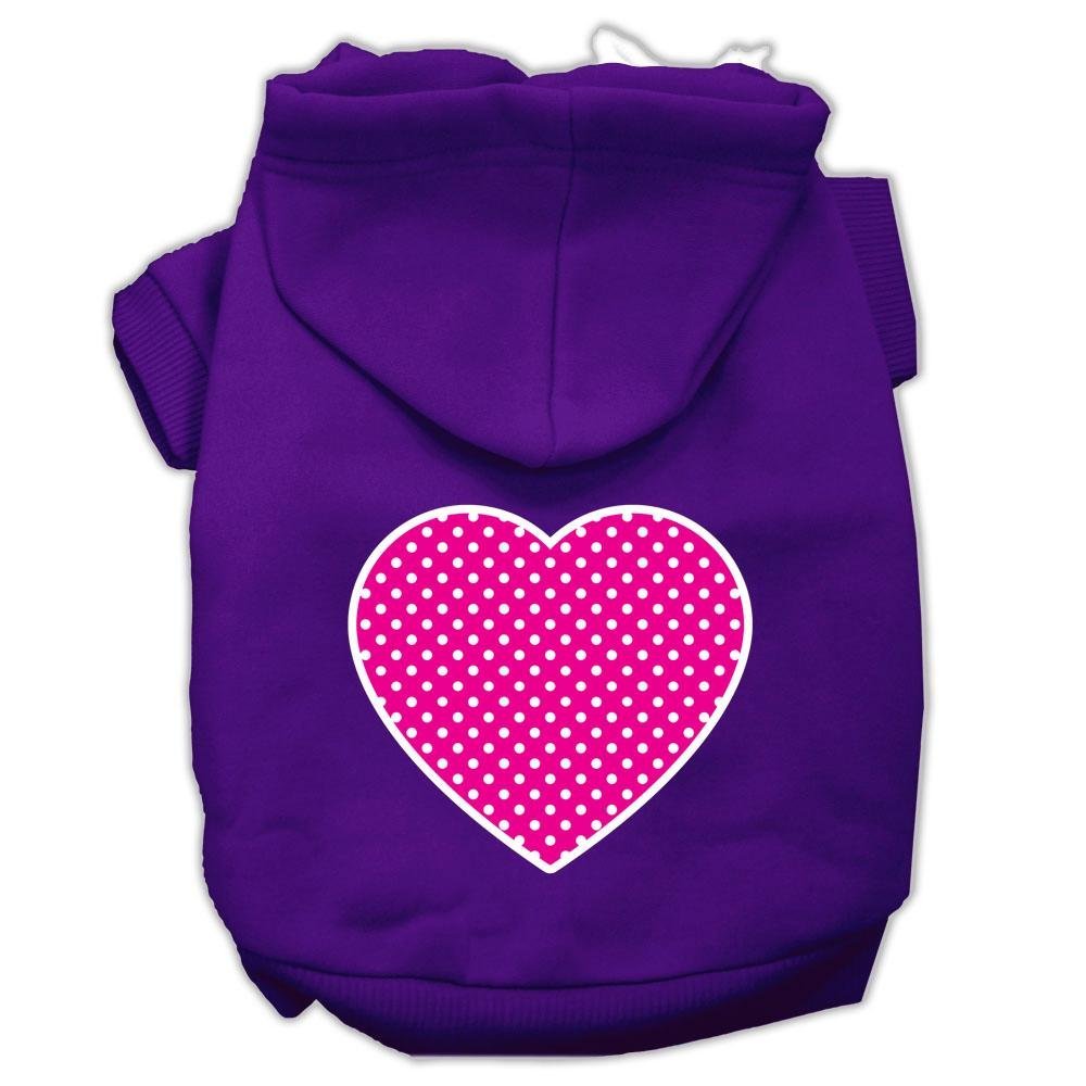 Pet Dog & Cat Hoodie Screen Printed, 'Pink Swiss Dots Heart' Purple Sm (3-6 Lbs.)