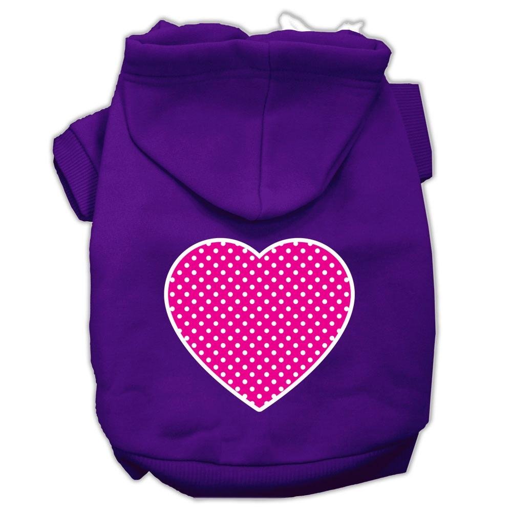 Pet Dog & Cat Hoodie Screen Printed, 'Pink Swiss Dots Heart' Purple Xs (0-3 Lbs.)