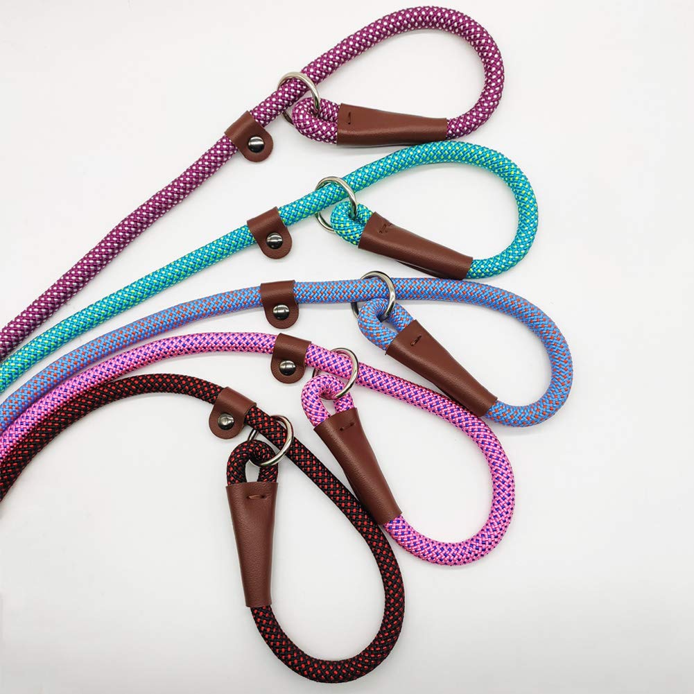 Btinesful 7Ft Slip Lead Dog Leash, Strong Nylon Rope Leash, 1/4 & 1/2 Inch Diam Dog Training Lead For Small Medium Large Dogs (1/4' * 7 Ft, Green Dot)