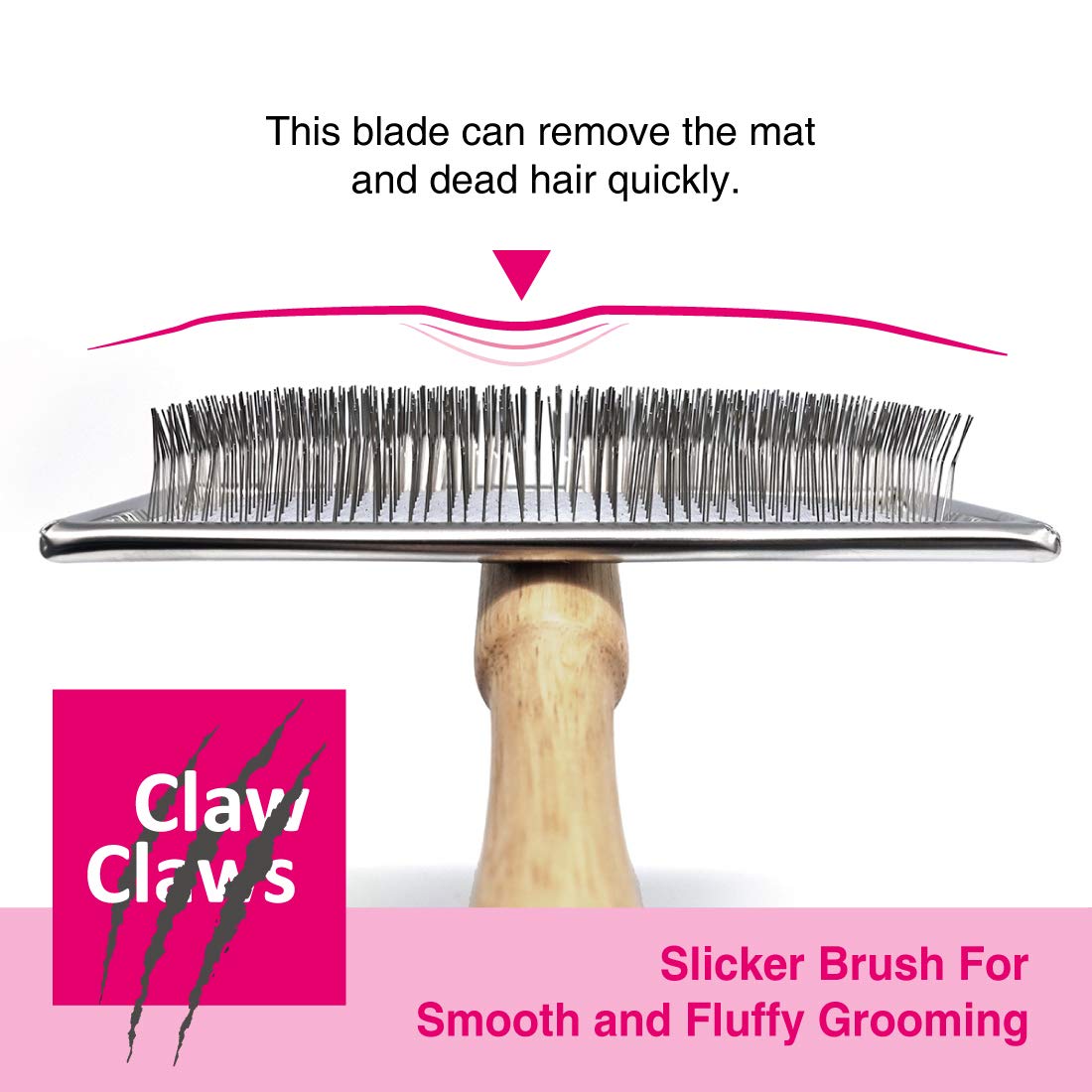 Claw Claws Pet Slicker Brush For Medium Dogs, Wooden Handle With Stainless Steel Soft Pins, Gently Remove Tangled, Loose Undercoat And Mats Hair, Pet Grooming Brush Tool (6.6')