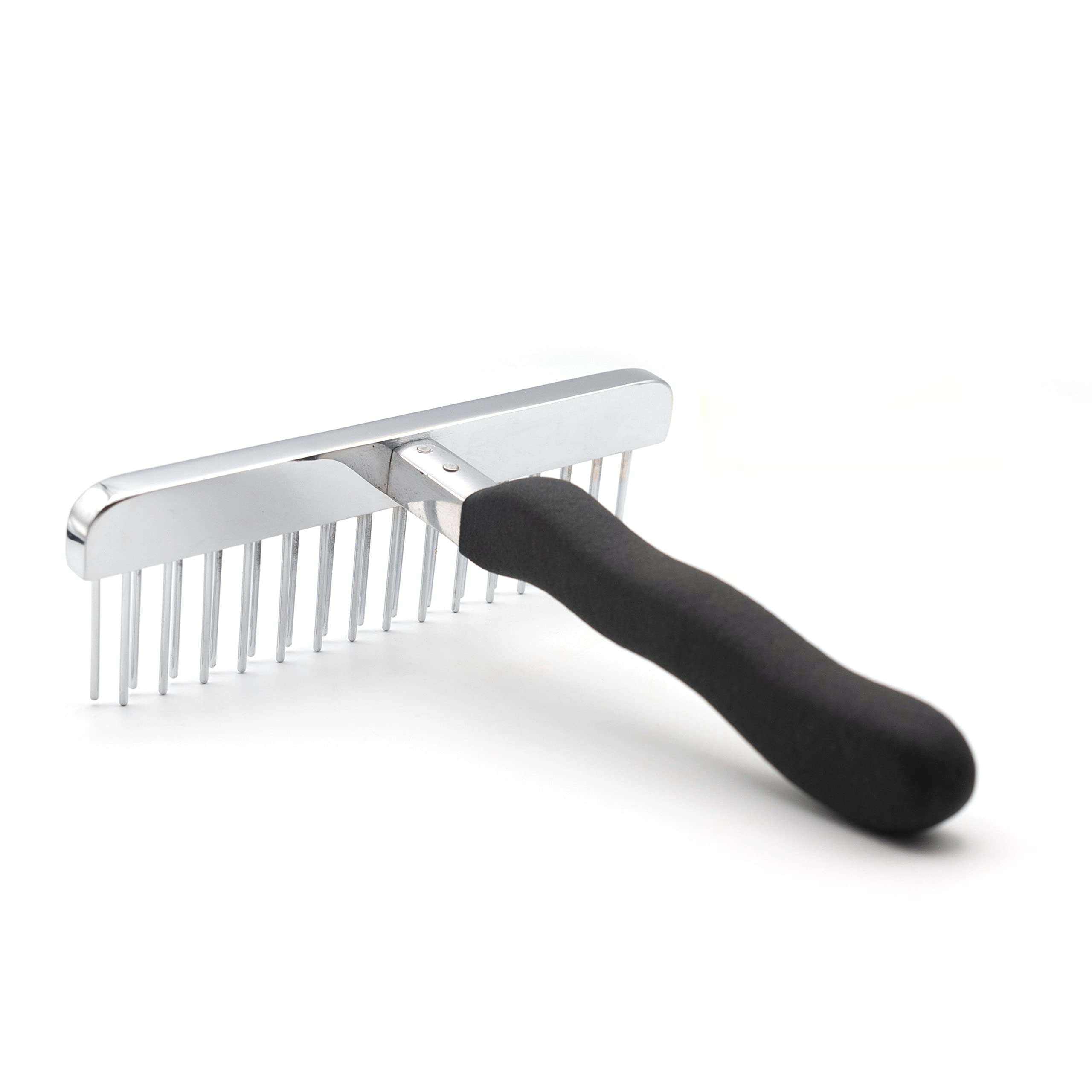 Chris Christensen Bathing T-Rake, 1 1/4 In Staggered Pins, Groom Like A Professional, Rubberized Ergonomic Handle, Removes Tangles And Knots, 6 In Head, A431