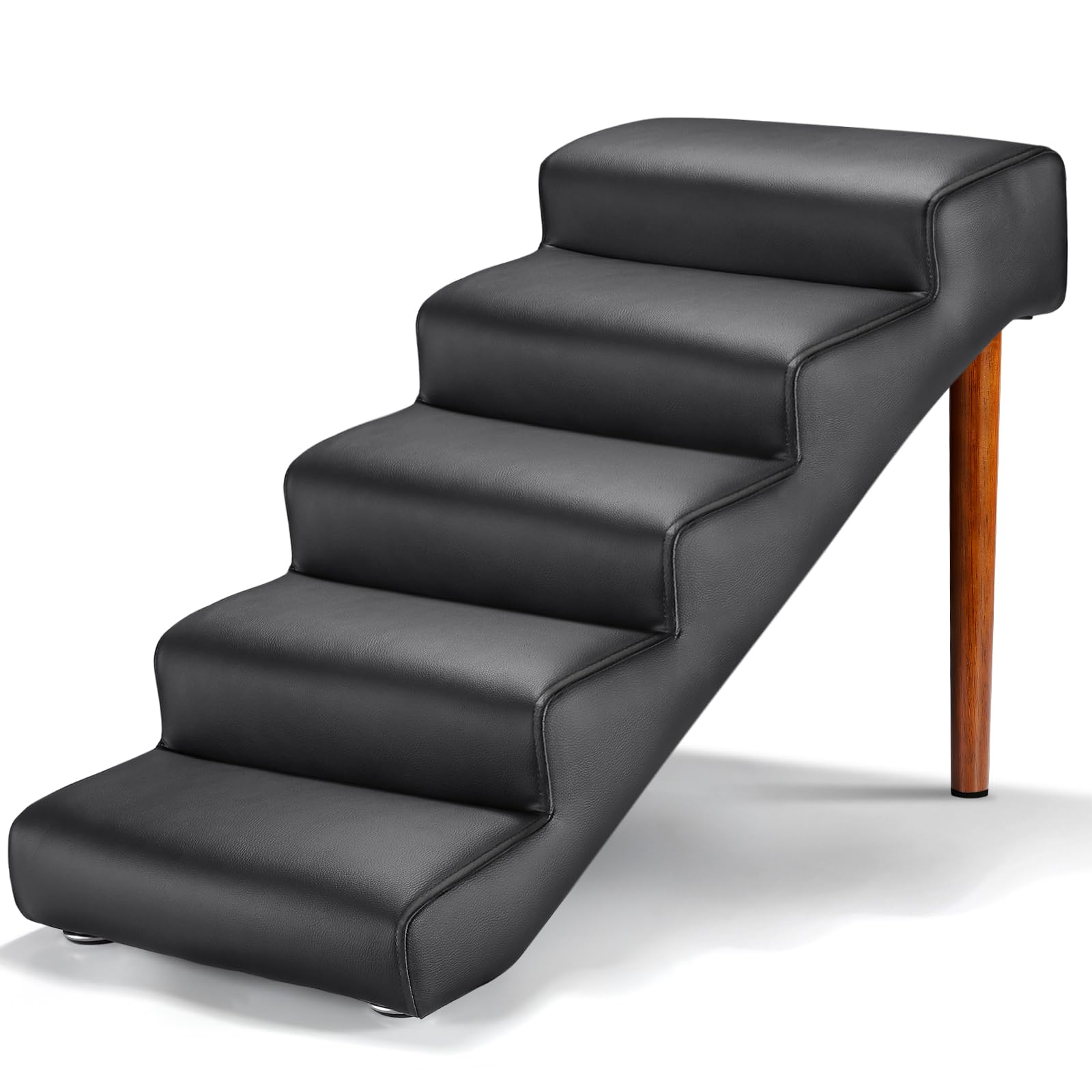 Senneny Black Faux Leather Dog Stairs, For Pets Up To 150 Lbs, Waterproof, Scratch Resistant Pet Steps/Stairs With High Density 