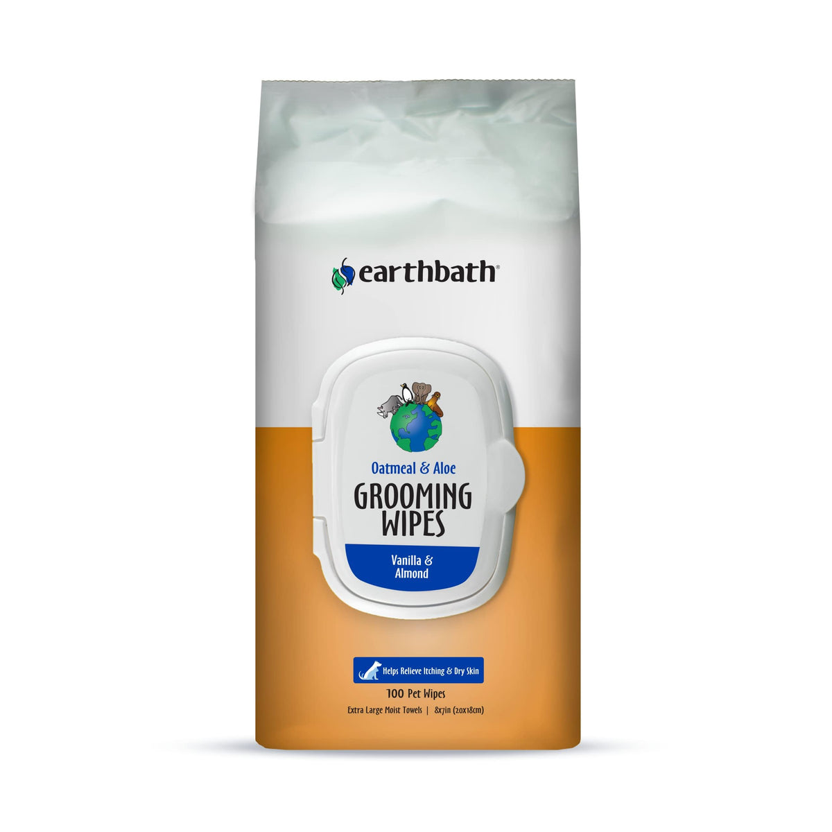 Earthbath, Oatmeal & Aloe Grooming Wipes - Dog Wipes For Paws And Butt, Best Pet Wipes For Dogs & Cats, Helps Relieve Itchy & Dry Skin, Made In Usa, Cruelty-Free - Vanilla & Almond 100 Count (1 Pack)