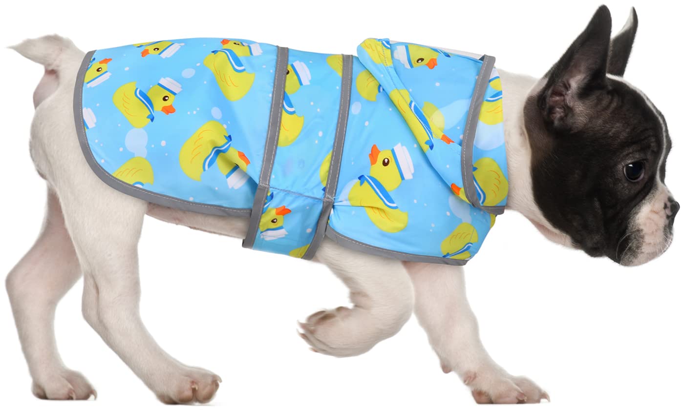 Hde Dog Raincoat With Clear Hood Rain Jacket Poncho For Small Medium Large Dogs Sailor Ducks Blue - S