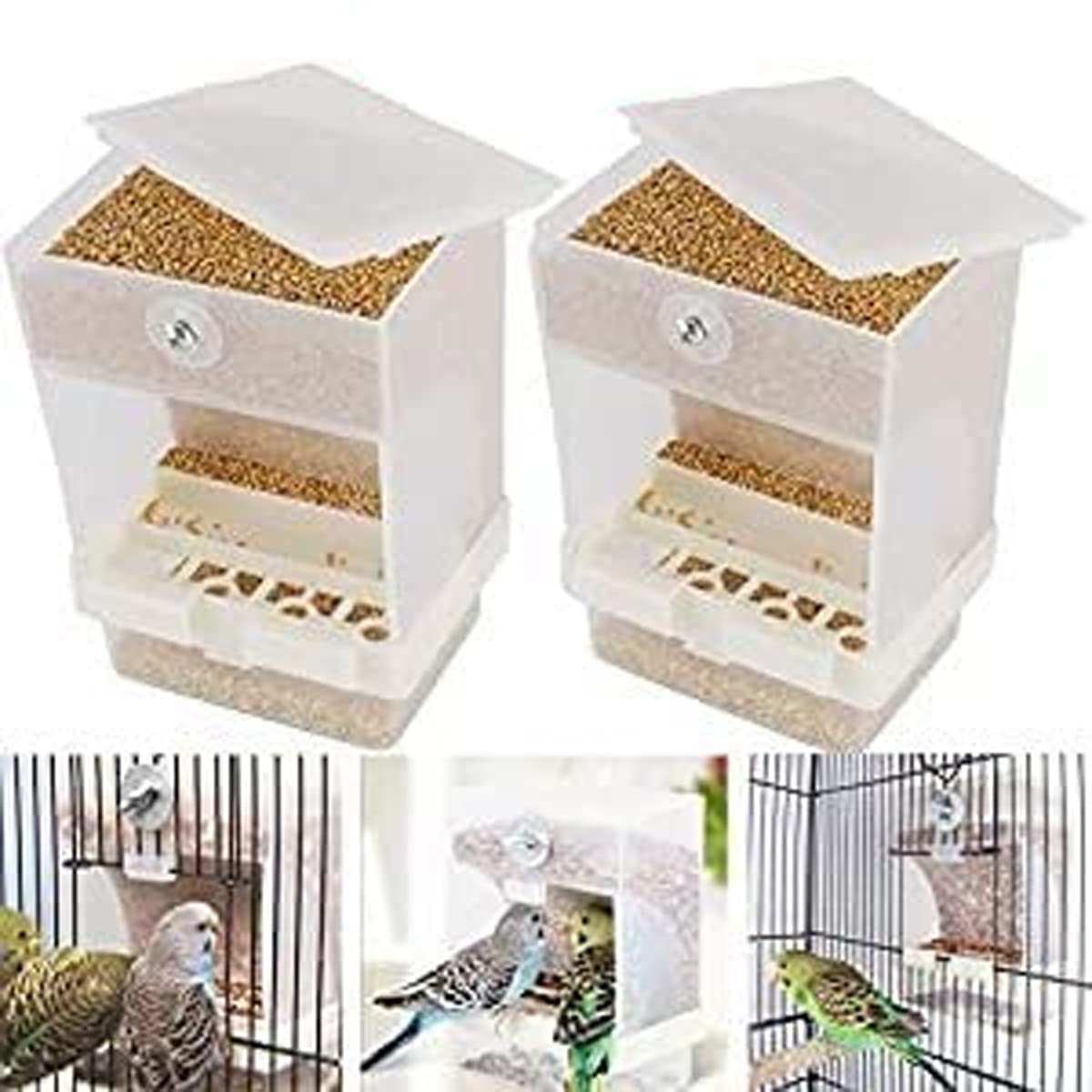 Parrot Automatic Feeder,No-Mess Bird Feeder,Cage Accessories For Budgerigar Canary Cockatiel Finch Parakeet Seed Food Container By Old Tjikko (2Pc Screw-Fixed Bird Feeder)