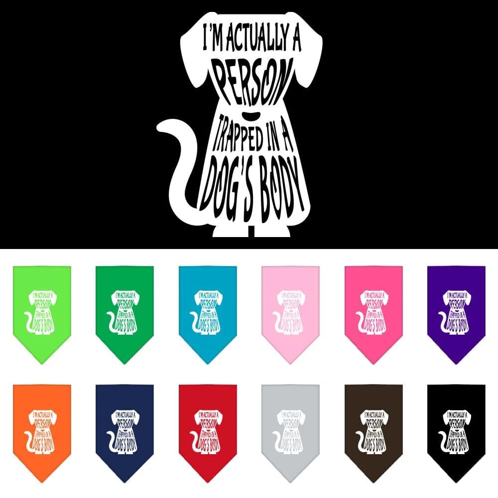 Pet and Dog Bandana Screen Printed, &quot;Trapped In A Dog's Body&quot; Orange Small