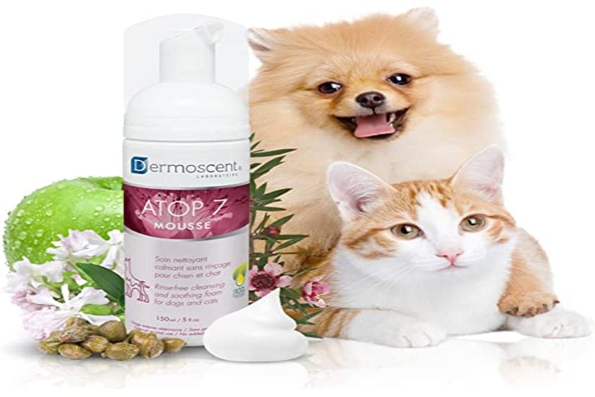 Dermoscent Atop 7 Mousse - Waterless Dog Shampoo For Dogs & Cats - Cleansing Soothing Dry Shampoo For Itchy Skin Relief & Allergy-Prone Skin - 150 Ml