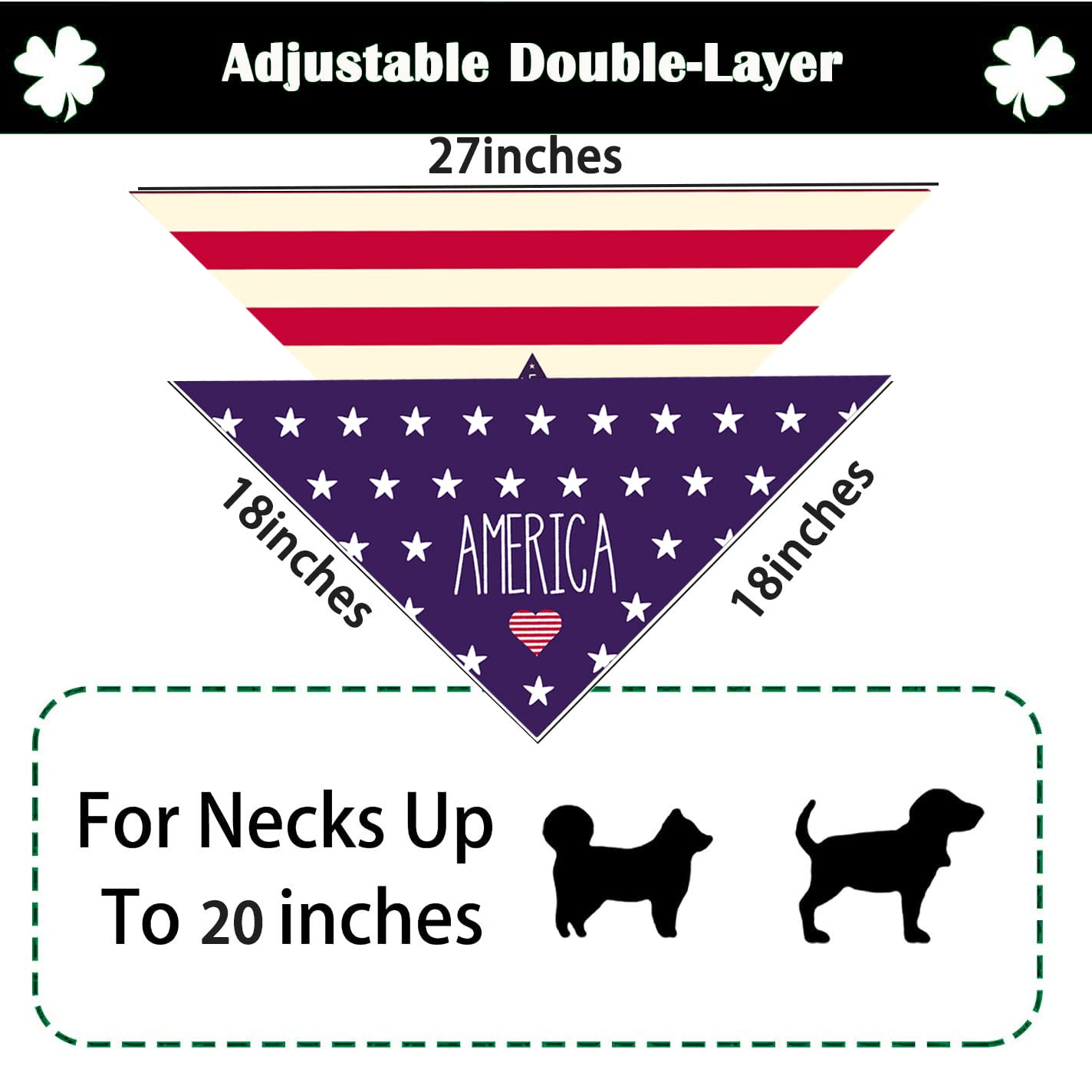 Patriotic Dog Bandanas Puppy Scarf - 4Th Of July American Flag Dog Outfits - 2 Pcs Adjustable Triangle Double-Layer Reversible I