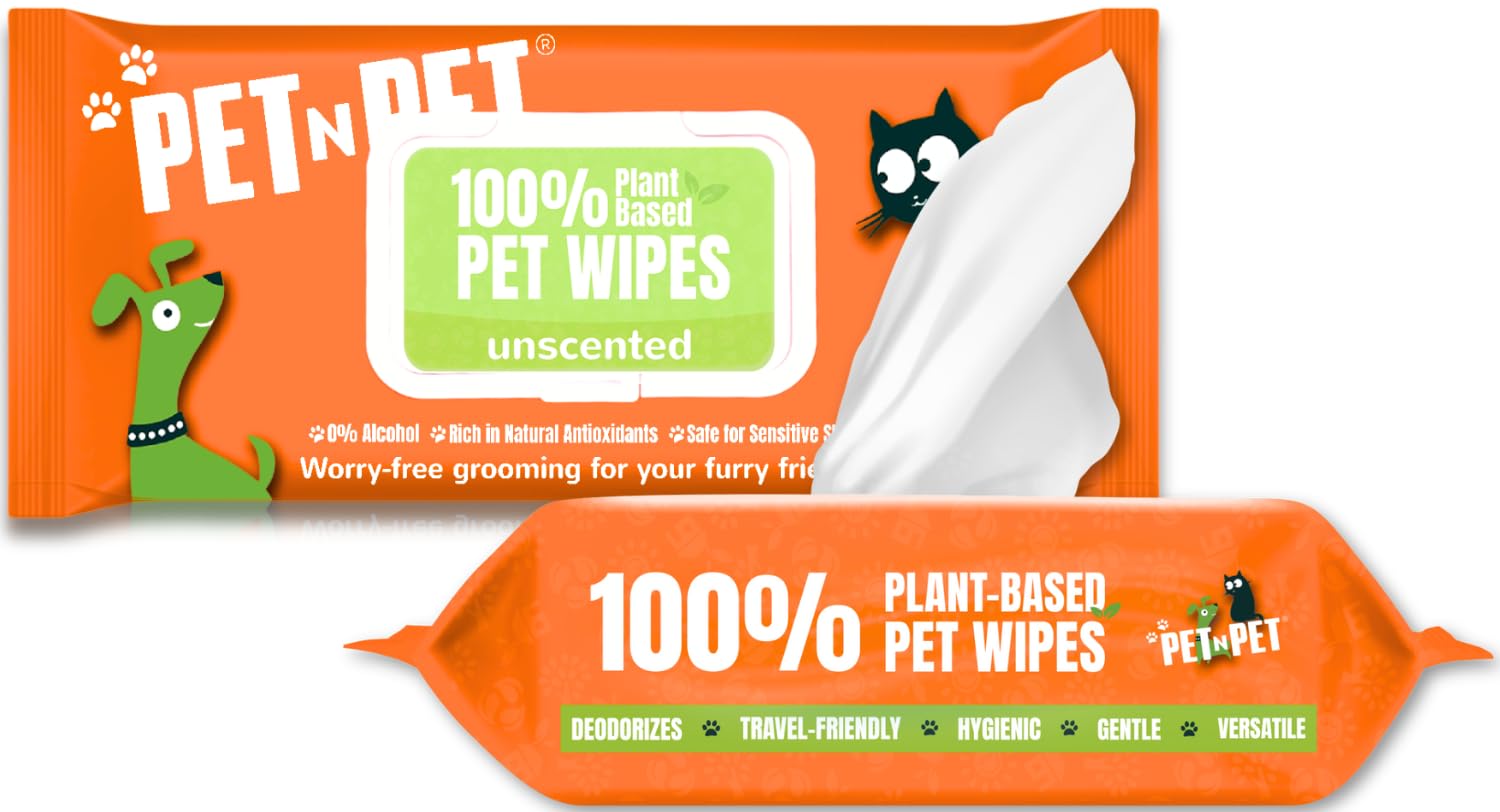 Pet N Pet 100% Plant Based Dog Wipes For Paws And Butt, 100 Counts Hypoallergenic Unscented Dog Pet Wipes, 8' X 8'
