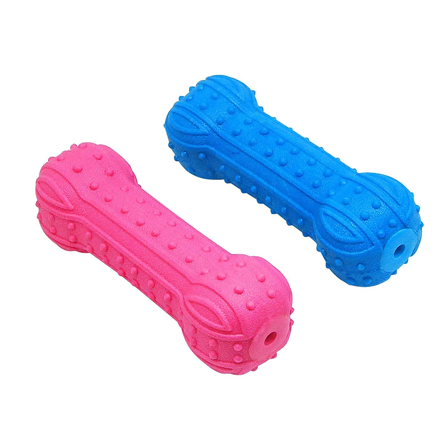 RvPaws Dumbbell Squeak Toy for Puppy, Yellow (Small) Pack of 2
