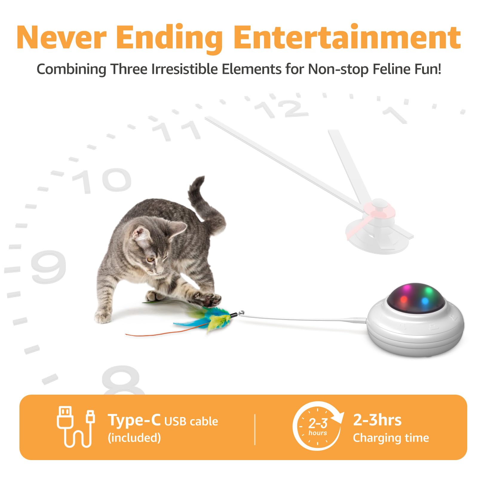 Interactive Cat Toys Rechargeable: Interactive Cats Toy With Chime - Automatic Cat Toys For Indoor Cats, Hide And Seek Toy With