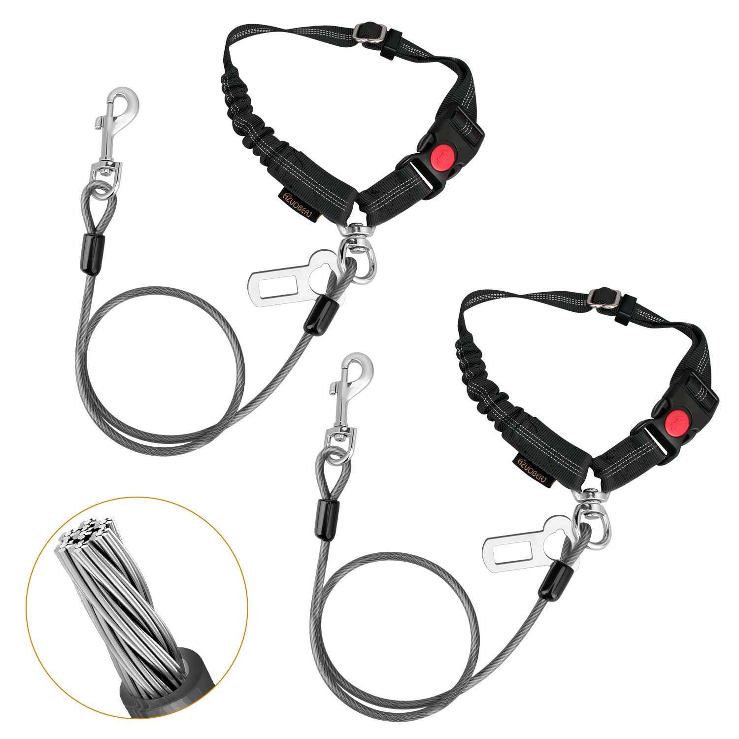 Chzuober Chew Proof Dog Car Seat Belt, 2 In 1 Steel Cable Dog Car Accessories Headrest Restraint Dog Seat Belt For Medium Large Dogs Chewer Heavy Duty Dog Seatbelt For Cars Swivel Attach