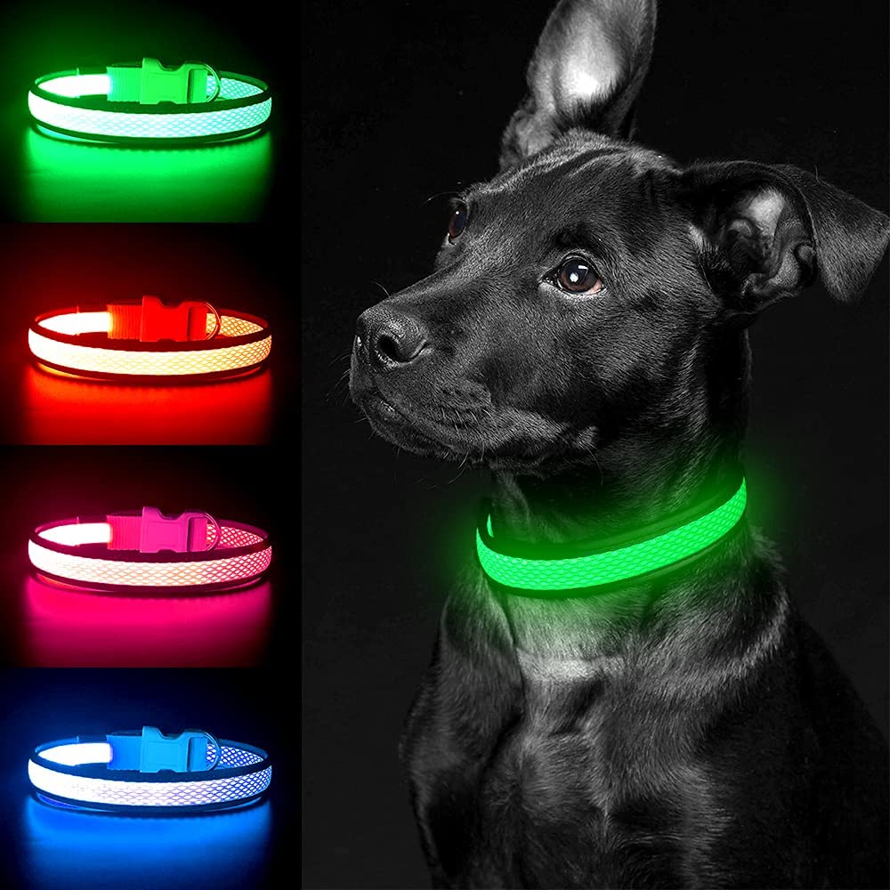 Yfbrite Light Up Dog Collar, Rechargeable Led Dog Collar, Flashing Dog Collar, Adjustable Reflective Dog Collar Safety Glowing At Night (Green, Large)