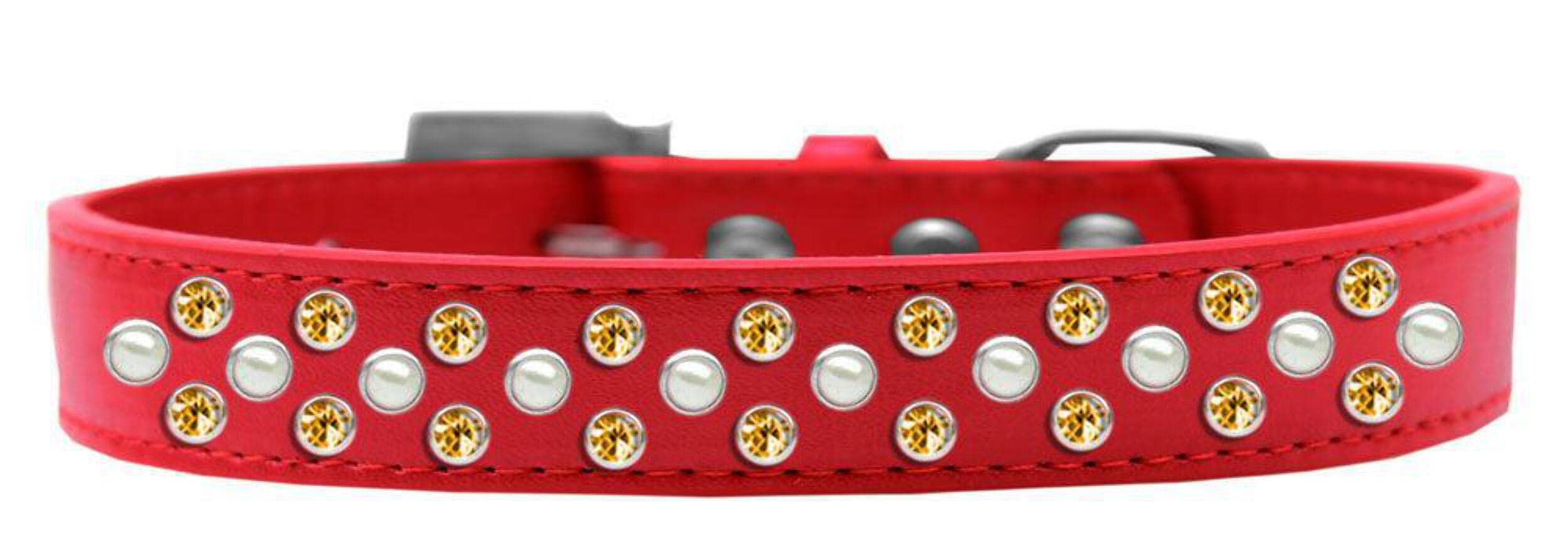 Mirage Pet Products Sprinkles Dog Collar with Pearl and Yellow Crystals, Size 20, Black