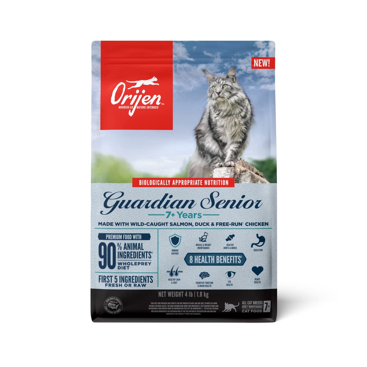 Orijen® Dry Senior Cat Food, Grain Free, Premium, High Protein, Fresh & Raw Animal Ingredients, Guardian Senior, 4Lb