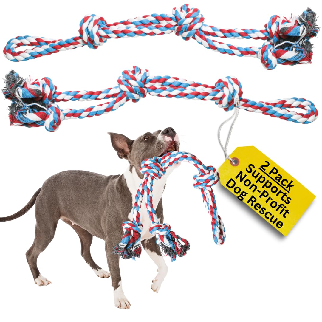 Pacific Pups Products 2 Pack Red - Xl Dog Rope Toy For Aggressive Chewers - Benefits Non-Profit Dog Rescue - Tug Of War Dog Toy,
