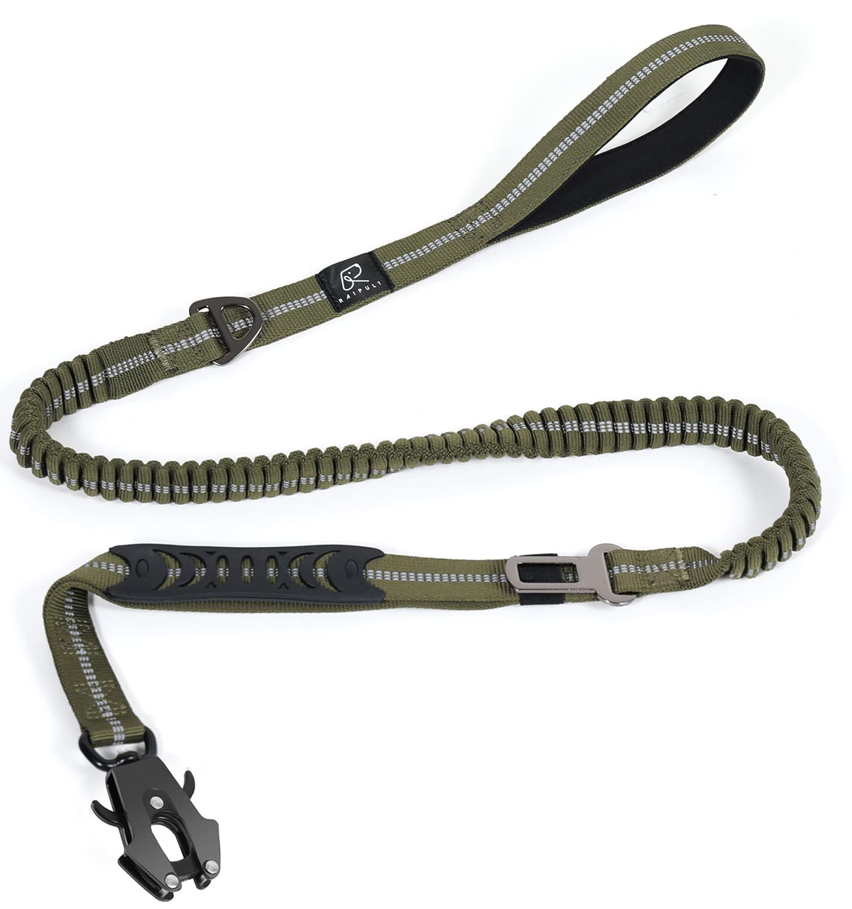 Raipult Tactical Heavy Duty Dog Leash,4-6Ft Strong Bungee Dog Leashes With Frog Clip & Car Seatbelt,Reflective Walking Lead With