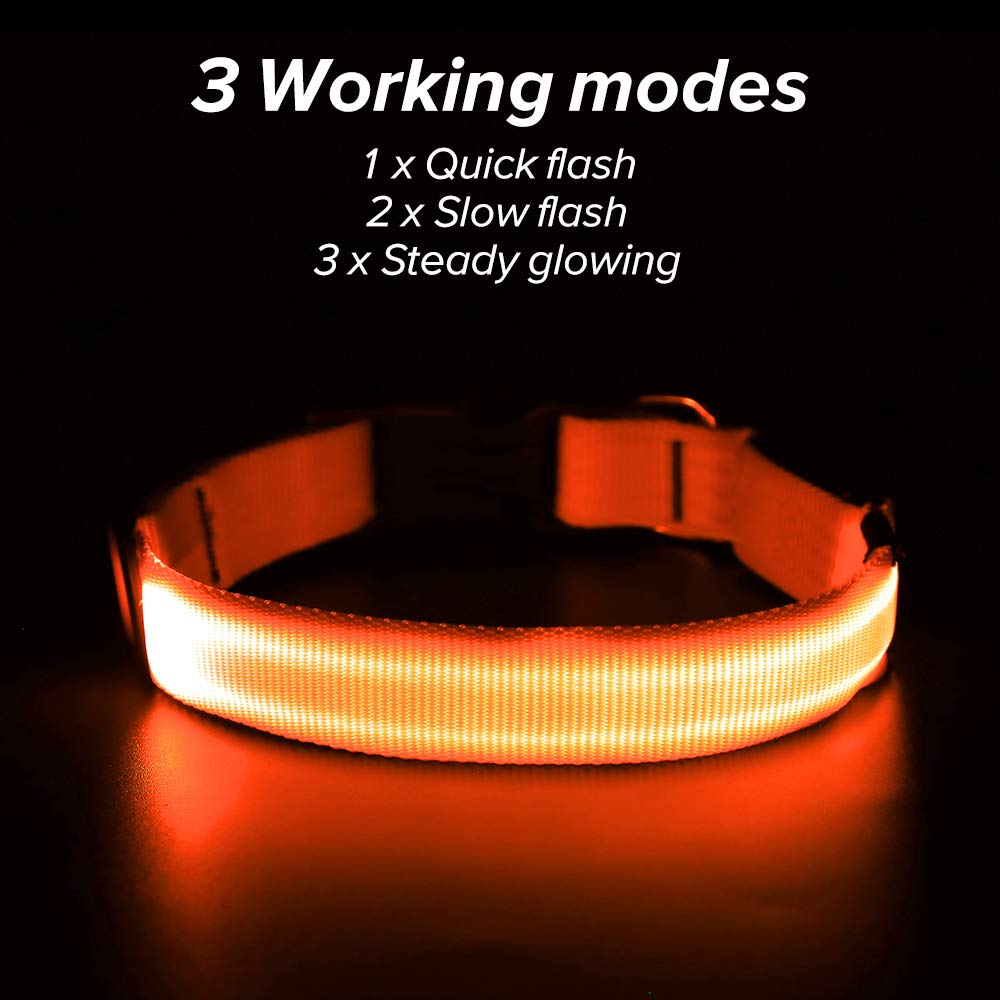 Illumifun Led Dog Collar, Usb Rechargeable Lighted Up Dog Collar, Adjustable Glowing Pet Safety Collar Light For Your Dogs Walking At Night (Orange, Medium)