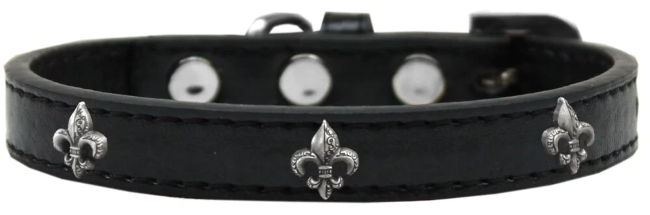 Dog, Puppy & Pet Widget Fashion Collar, &quot;Silver Fleur De Lis&quot; Black 10
