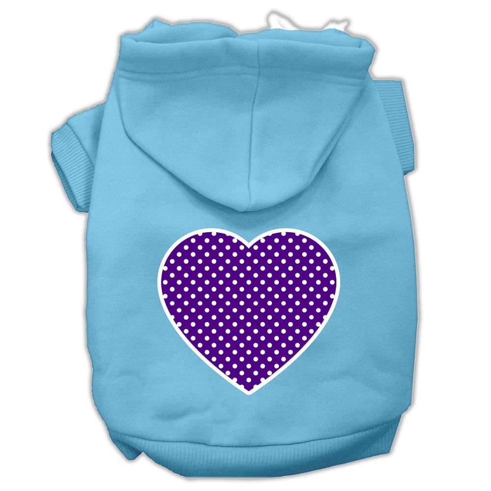 Pet Dog & Cat Hoodie Screen Printed, 'Purple Swiss Dots Heart' Baby Blue 2Xl (20-25 Lbs.)