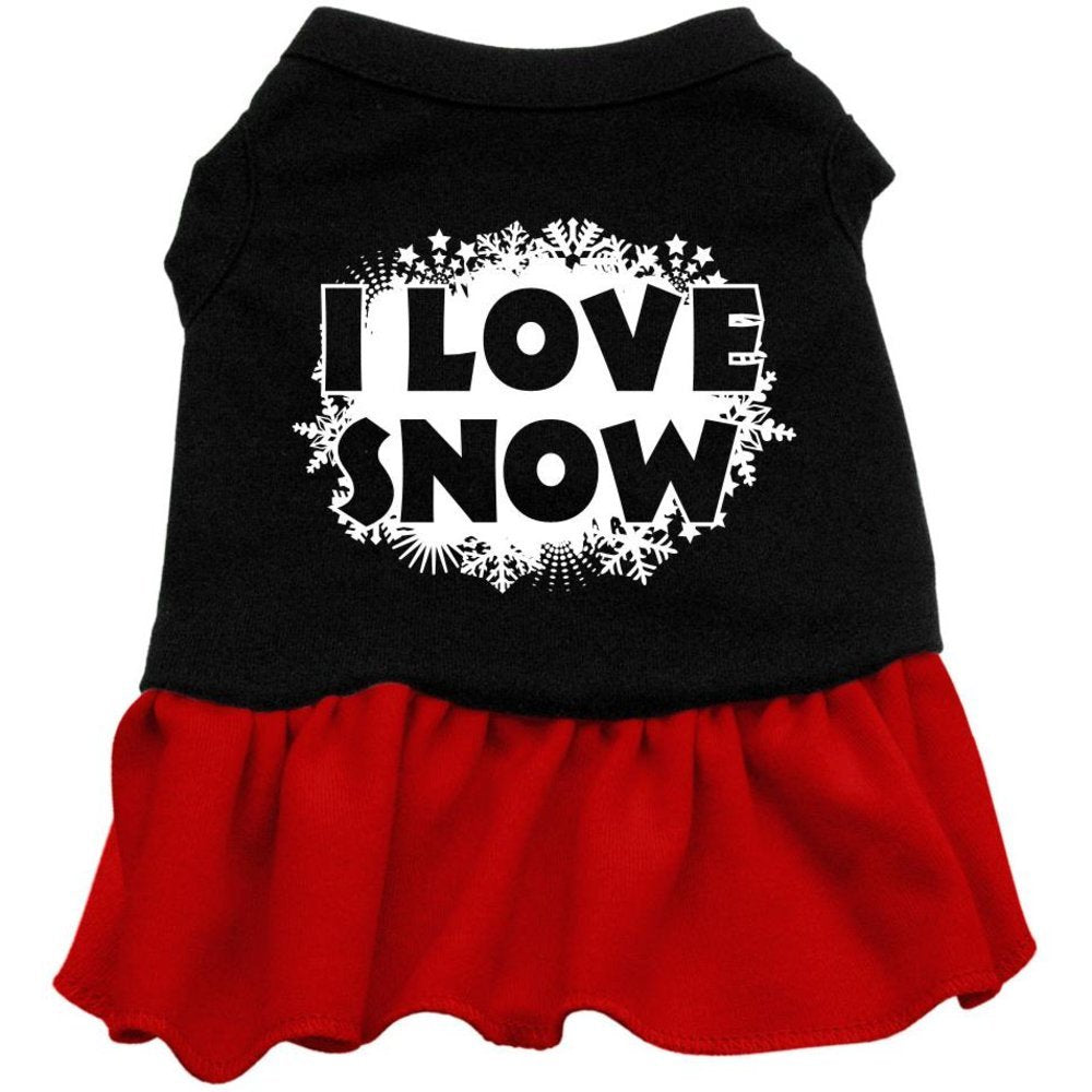 Christmas Pet Dog & Cat Dress Screen Printed, I Love Snow Black W/Red 3XL (25-35 lbs.)