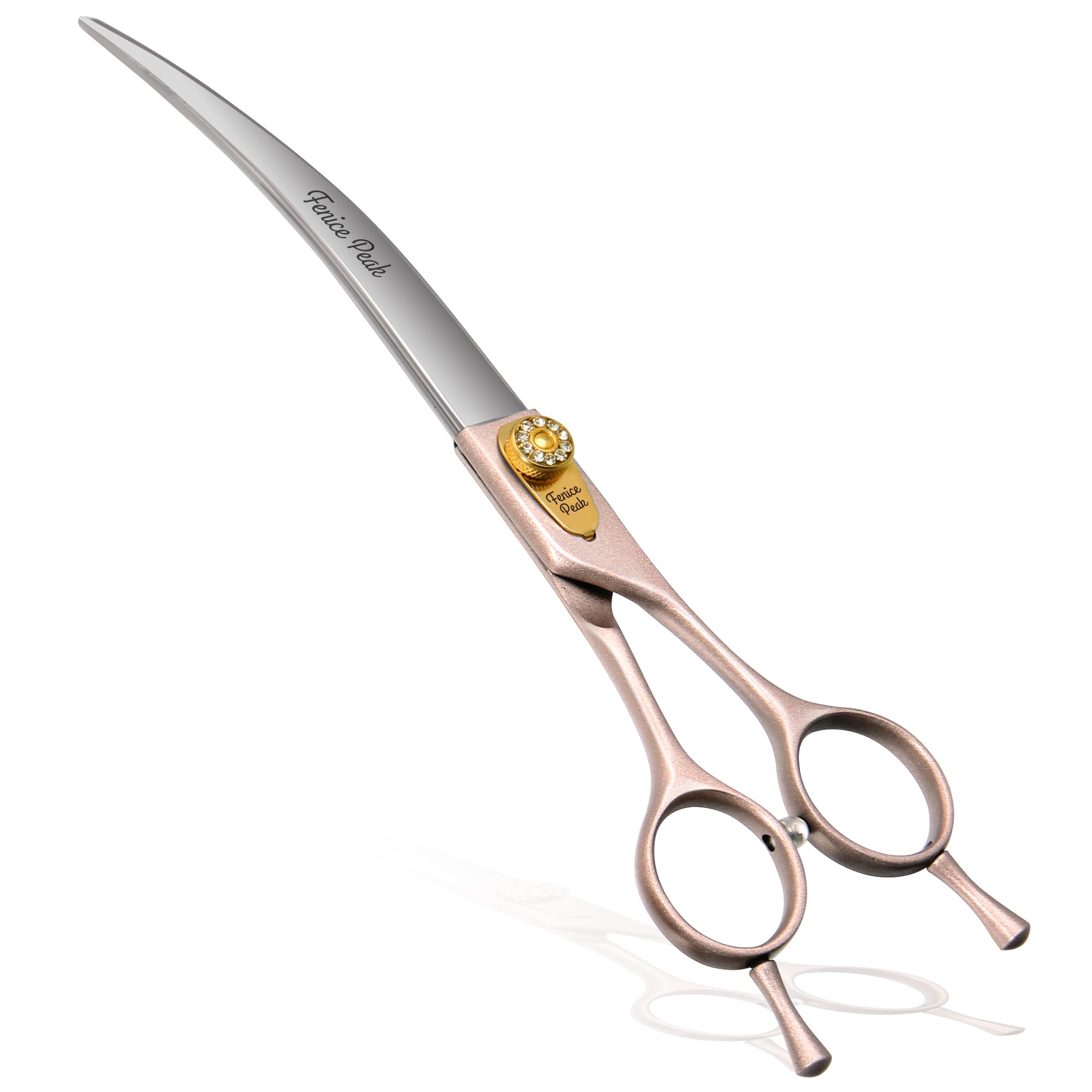 Fenice Peak Professional Curved Dog Grooming Scissors 7.5'' Rose Gold 440C Stainless Steel Pet Cutting Shears Safety Trimming Sh
