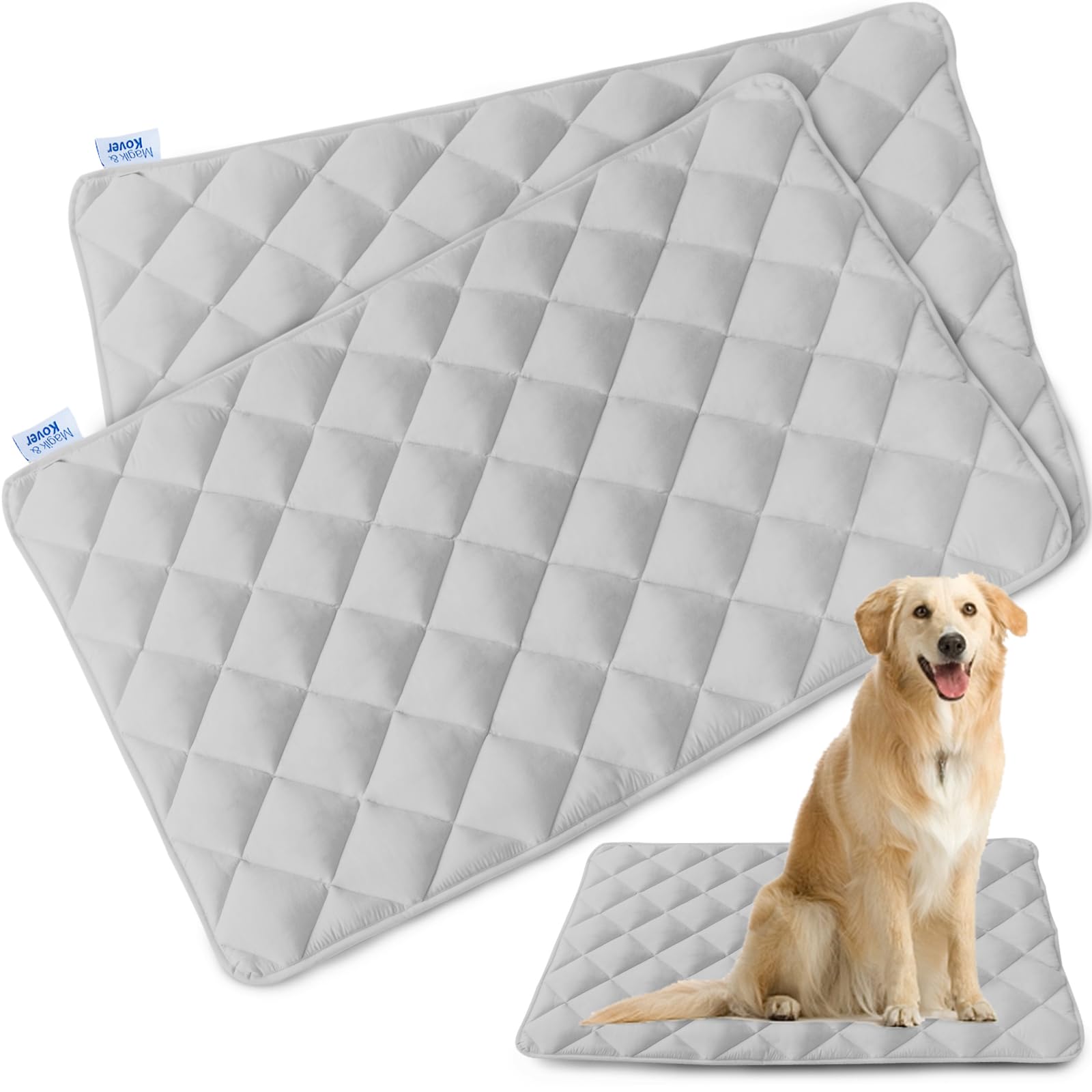 Magik & Kover Dog Crate Pad 2 Pack, Soft Dog Crate Mat With Anti-Slip Bottom, Machine Washable Kennel Pad, Fits 24 Inch, Grey
