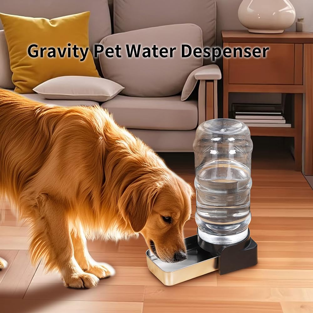 Pakeway Automatic Gravity Stainless Steel Pet Water Bowl Dispenserm, Dog Waterer - 1.9 Gal/7.2L Large Capacity For Medium & Larg
