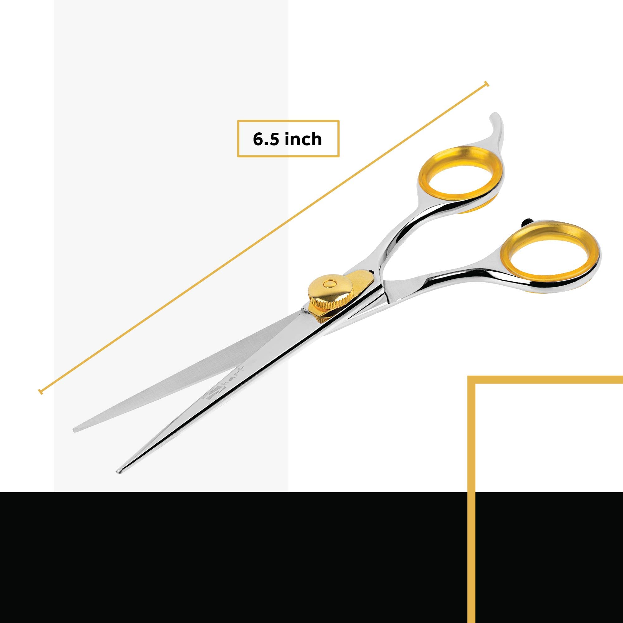 Sharf Gold Touch Pet Grooming Shear | Straight Cat & Dog Grooming Scissors | 6.5 Inch | 440C Japanese Stainless Steel Pet Dog Shearing Scissors | Animal Shears With Removable Comfort Rings