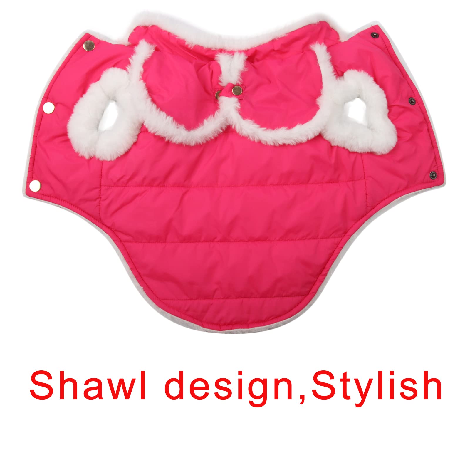 Joydaog Shawl Design Fleece Lined Warm Dog Jacket For Winter Cold Weather,Soft Windproof Medium Dog Coat,Pink Xl