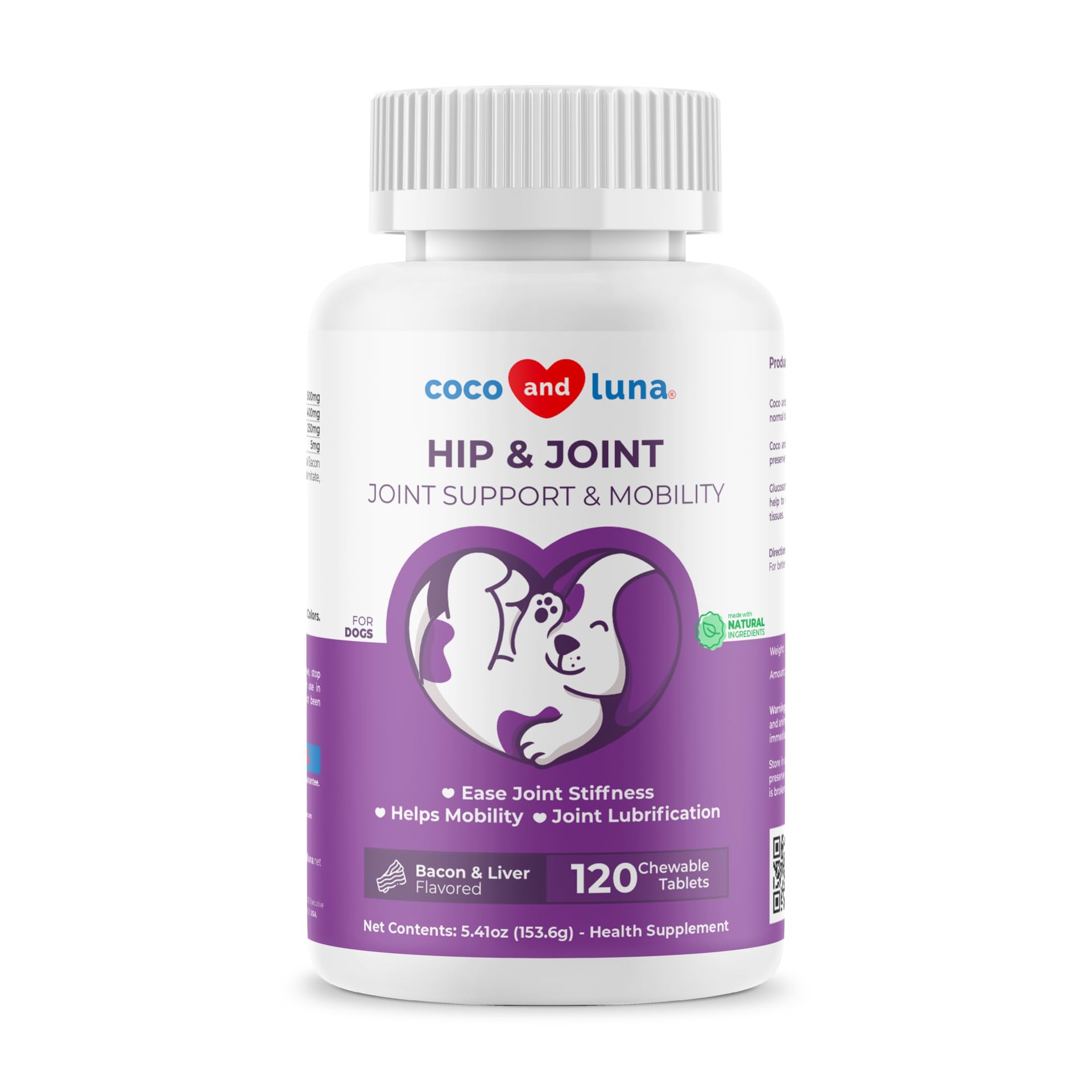 Joint Supplement for Dogs - 120 Chewable Tablets - with Glucosamine, Chondroitin, MSM and Manganese for Hip, Tissue, and Mobilit