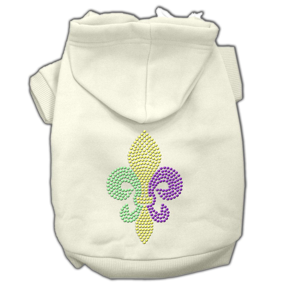 Mirage Pet Products 8&quot; Mardi Gras Fleur De Lis Rhinestone Hoodies, X-Small, Cream