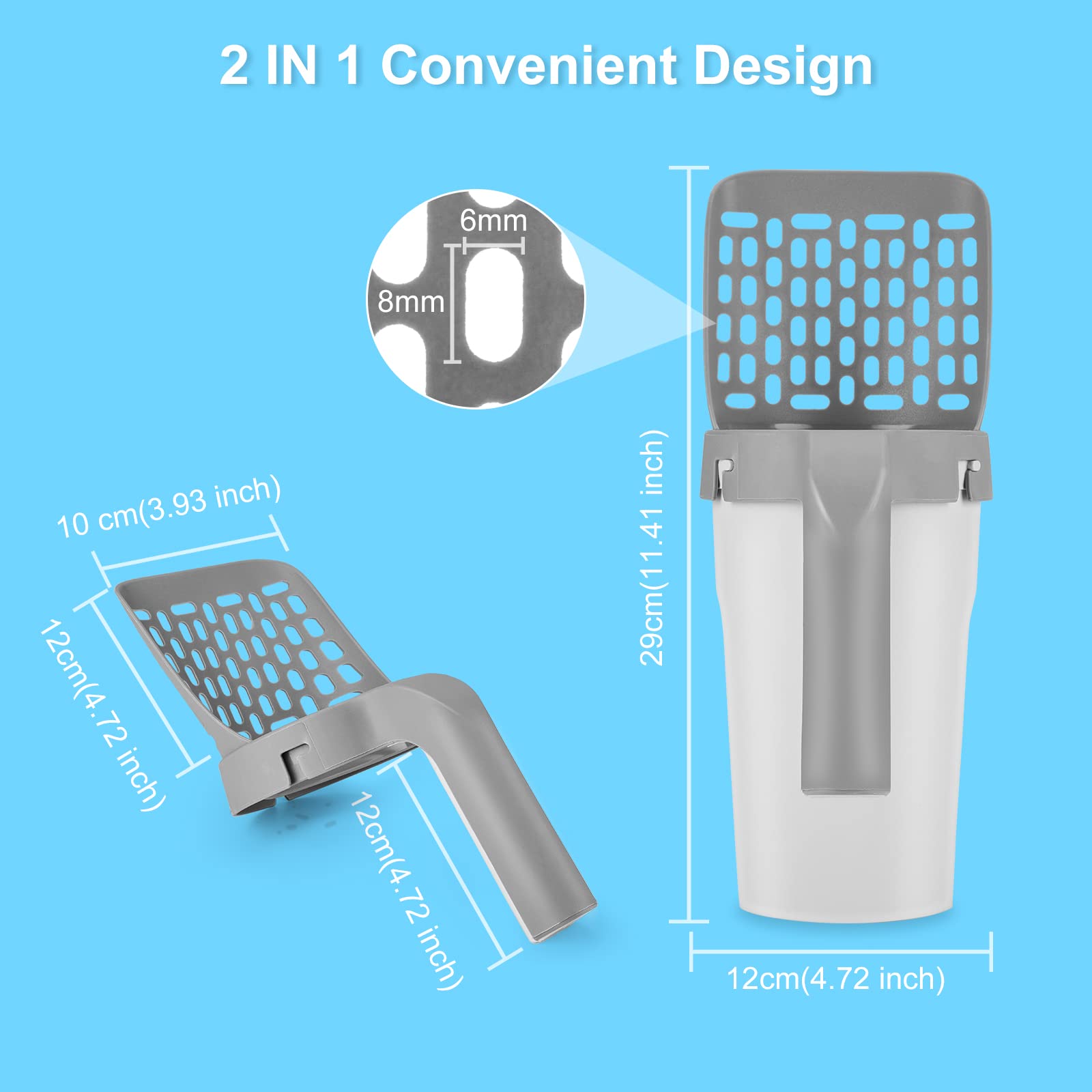 Cat Litter Scooper With Holder, Cat Litter Shovel With Waste Can And Refill 135 Bags(9 Boxes Of 15 Bags), Large Capacity Cat Sco