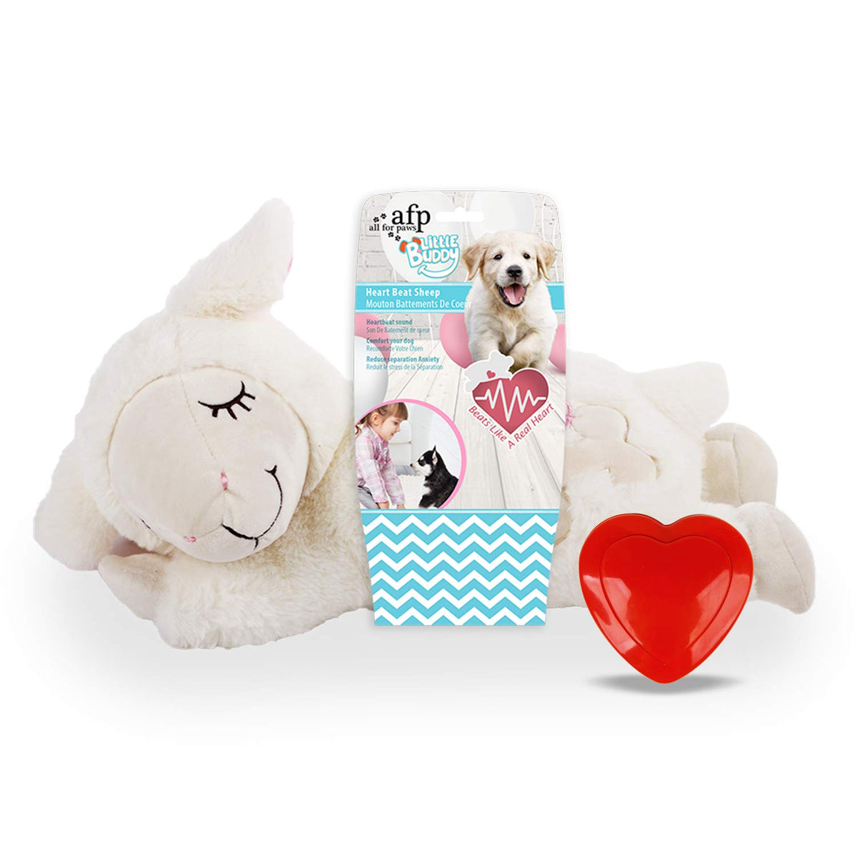 All For Paws Little Buddy Heart Beat Sheep Dog Plush Toy, Beige, 28 Kg