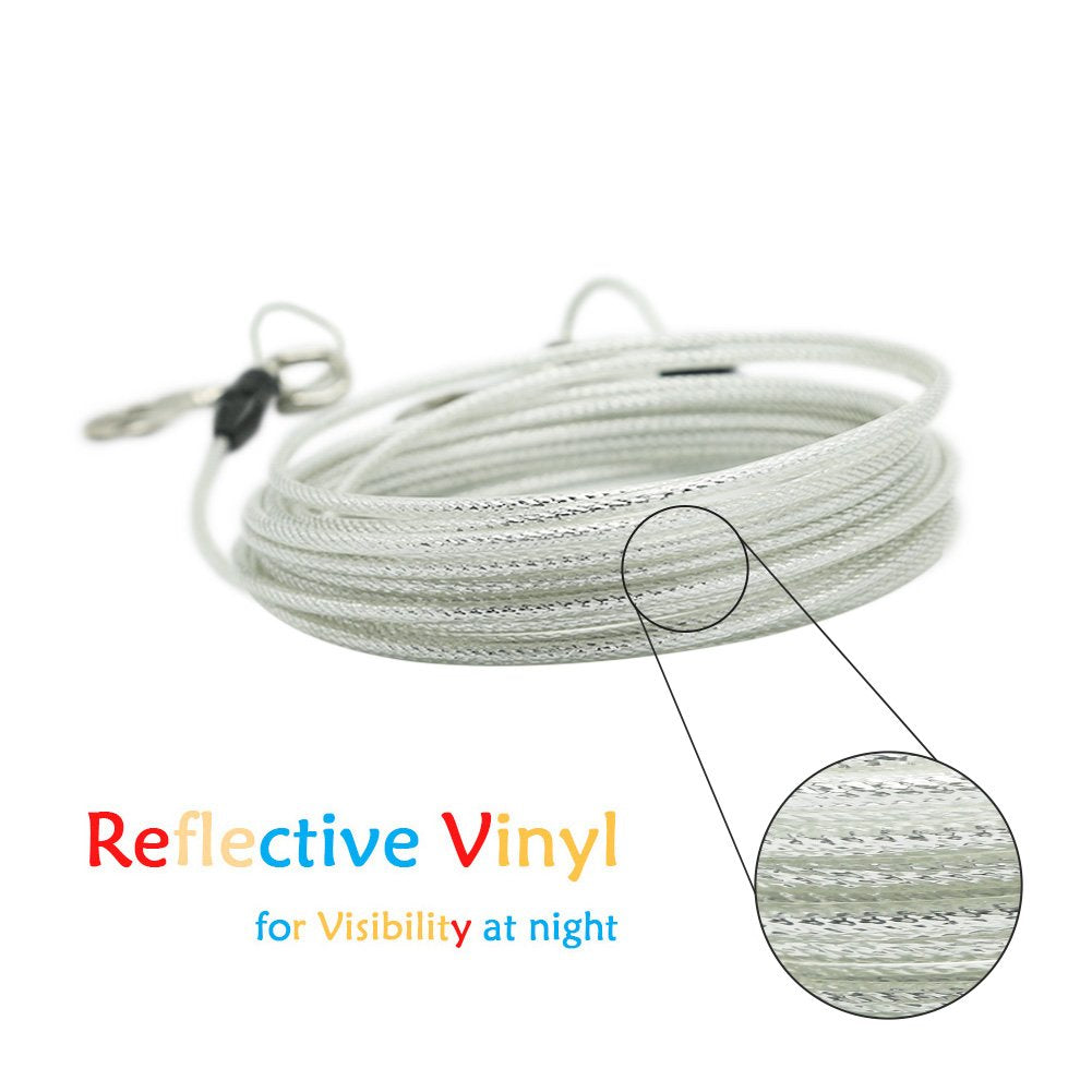 Petest 30Ft Reflective Tie-Out Cable For Heavy Dogs Up To 125 Pounds