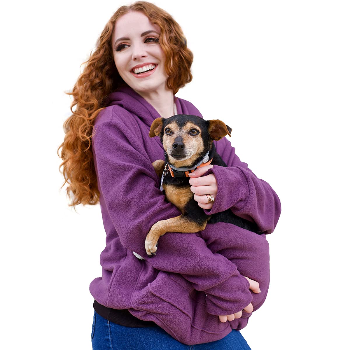 Unisex Big Pouch Hoodie Long Sleeve Pet Dog Holder Carrier Sweatshirt (Large, Purple-Fleece)