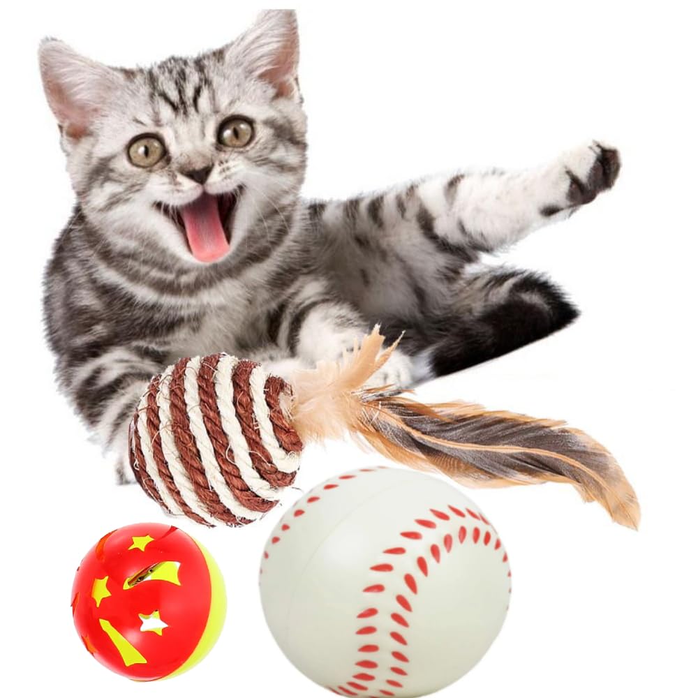 The Dds Store Cat Toys Balls, Sisal Cat Ball Toy With Bell Inside, Cat Toys For Indoor Cats, Interactive Cat Chew Toys For Kitty
