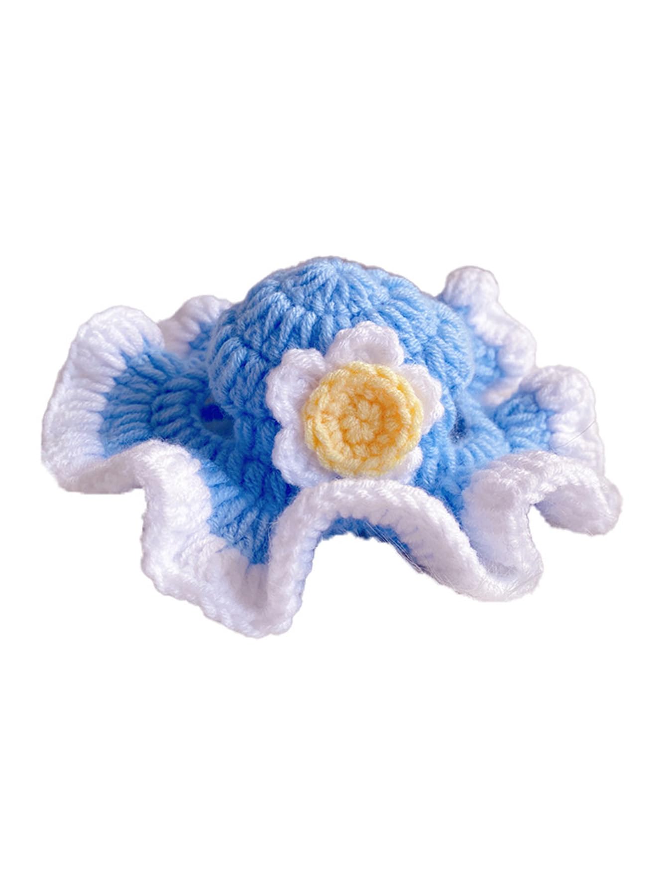 Qwinee Flower Design Knit Cute Dog Hat Soft Cat Hat Rabbit Hat Halloween Christmas Party Costume Head Wear Accessories For Puppy