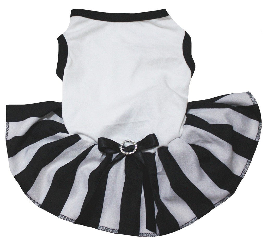 Petitebella Plain Shirt Black White Striped Tutu Puppy Dog Dress (White/Stripes, Medium)