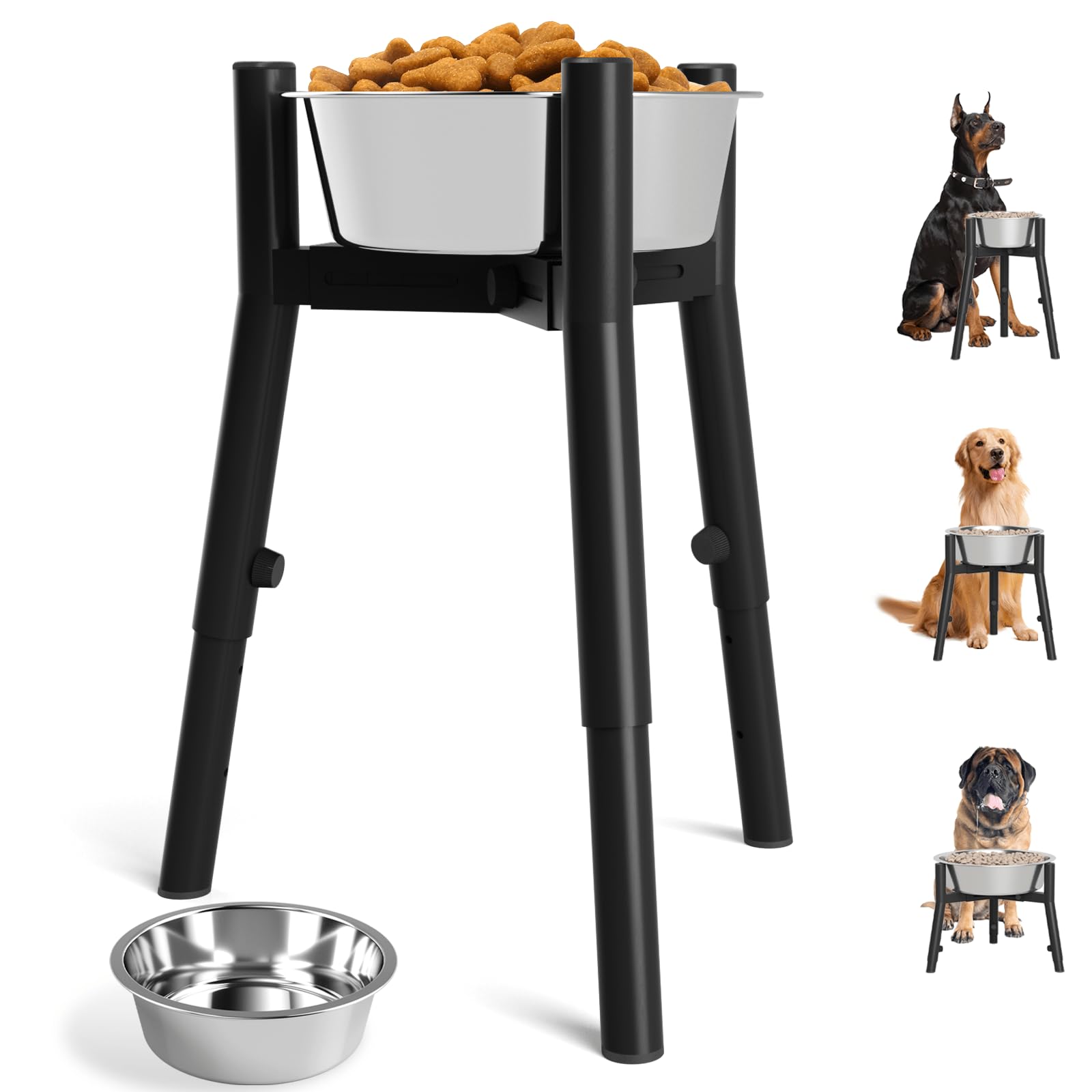 SHAINFUN Raised Dog Bowl Stand with Dog Bowls for Medium & Large & Extra Large Dogs, (61 OZ) Metal Tall Dog Food Stand, Adjustab