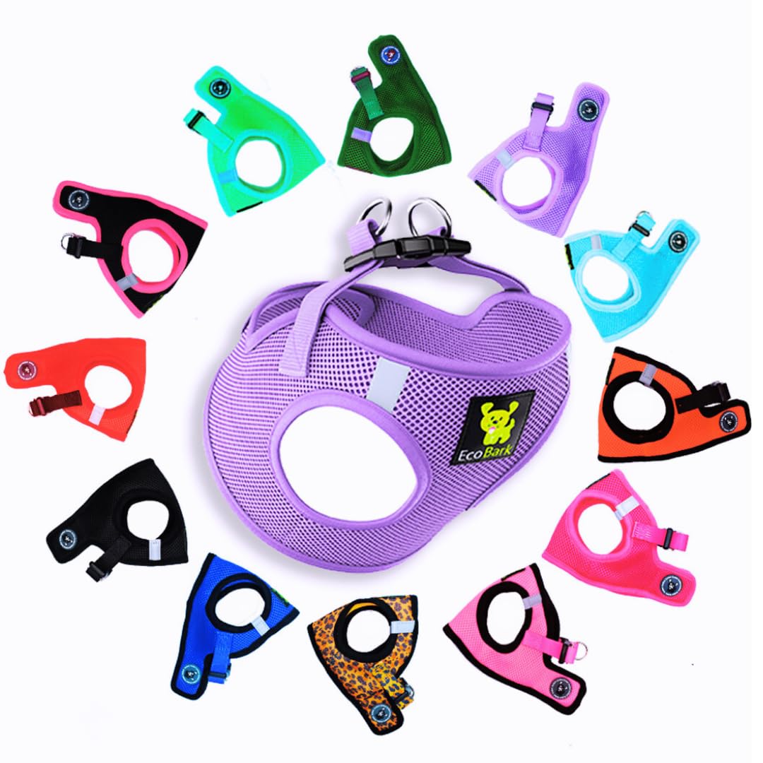 Ecobark Step In Dog Harness - Eco-Friendly Teacup Dog Harnesses For Xxs, Xs, And Small Breed Dogs - Reflective And Adjustable Mini Body Halter Vest -Tiny Soft Mesh Toy Breed Harness (Lavender, Xxs)