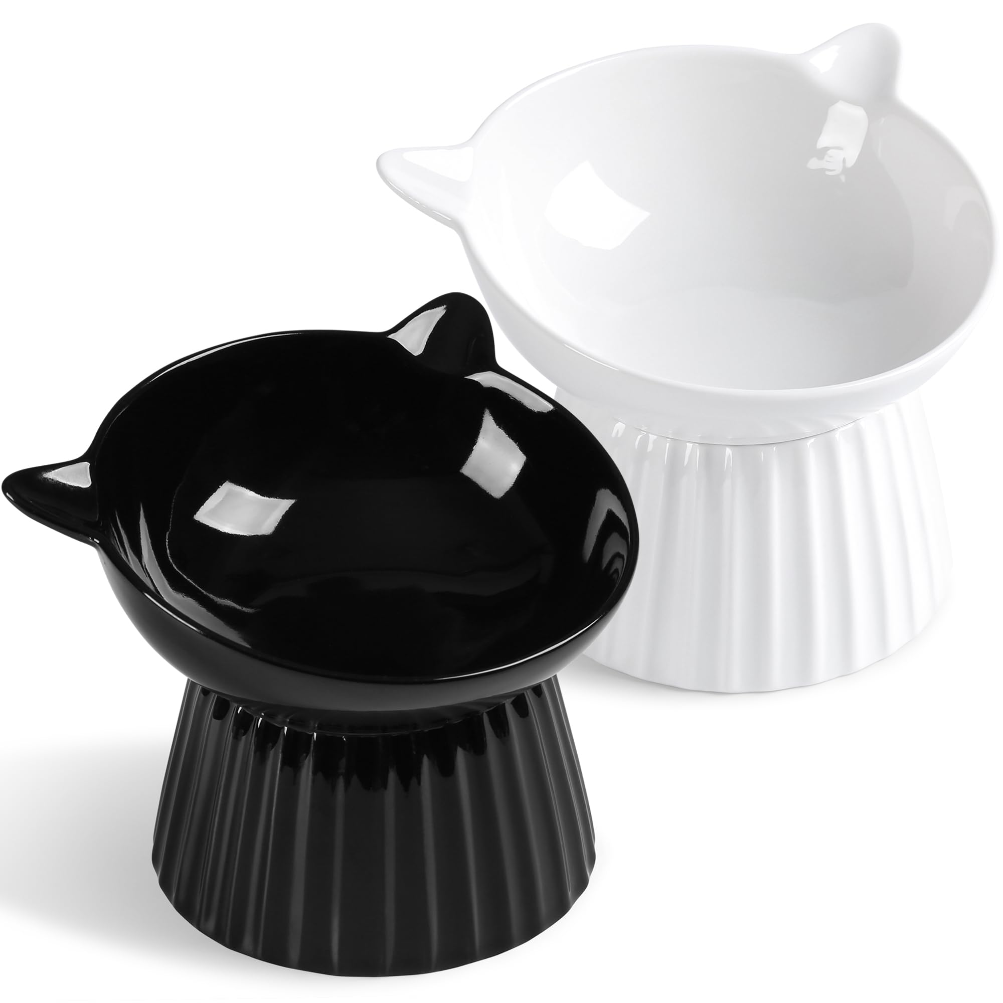Wellbro Ceramic Raised Cat Bowl,Tilted Raised Bowl Anti Vomit Bowls For Indoor Cats Whisker Friendly Pet Feeder For Cats Puppies