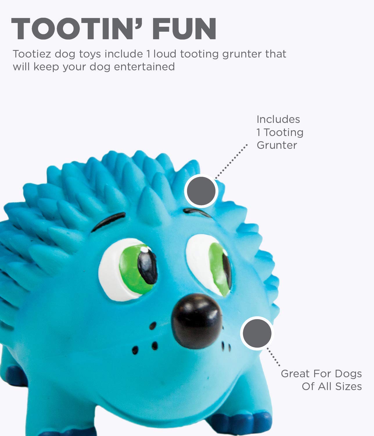 Outward Hound Tootiez Hedgehog Dog Toy, Large, Blue, Grunting Latex Rubber, Model 67812