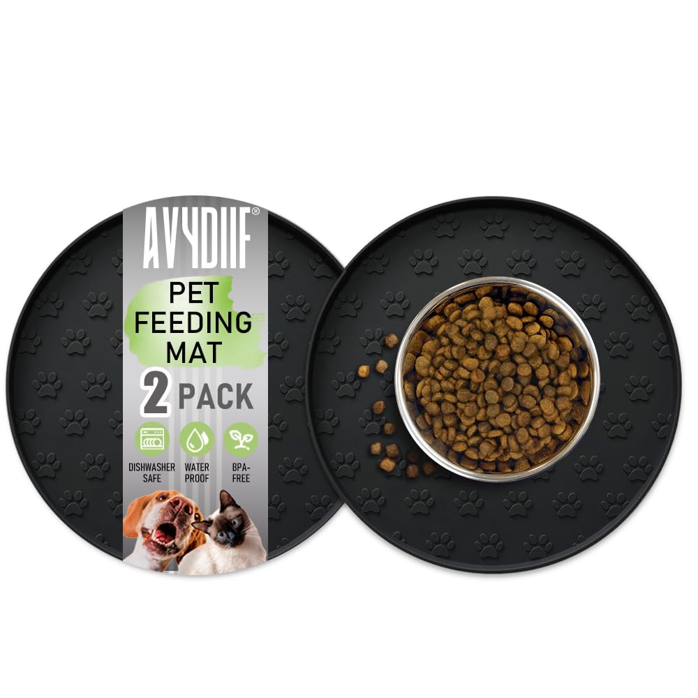 AVYDIIF Pet Feeding Mats for Food and Water, Waterproof Anti-Slip Placemats for Dog Cat Bowl, 2 Pack Silicone Pet Food Mat, Dish
